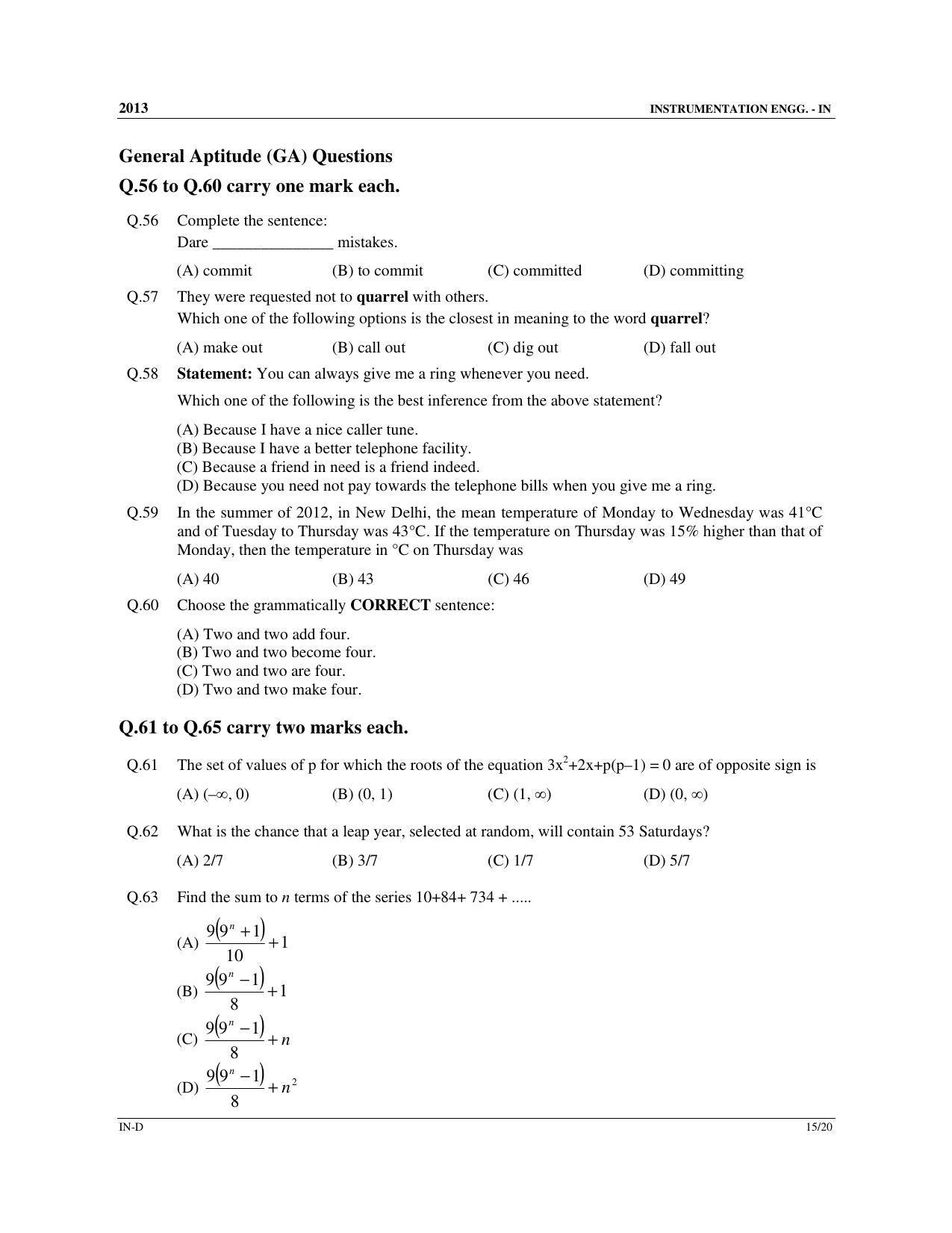 GATE 2013 Instrumentation Engineering (IN) Question Paper with Answer Key - Page 67