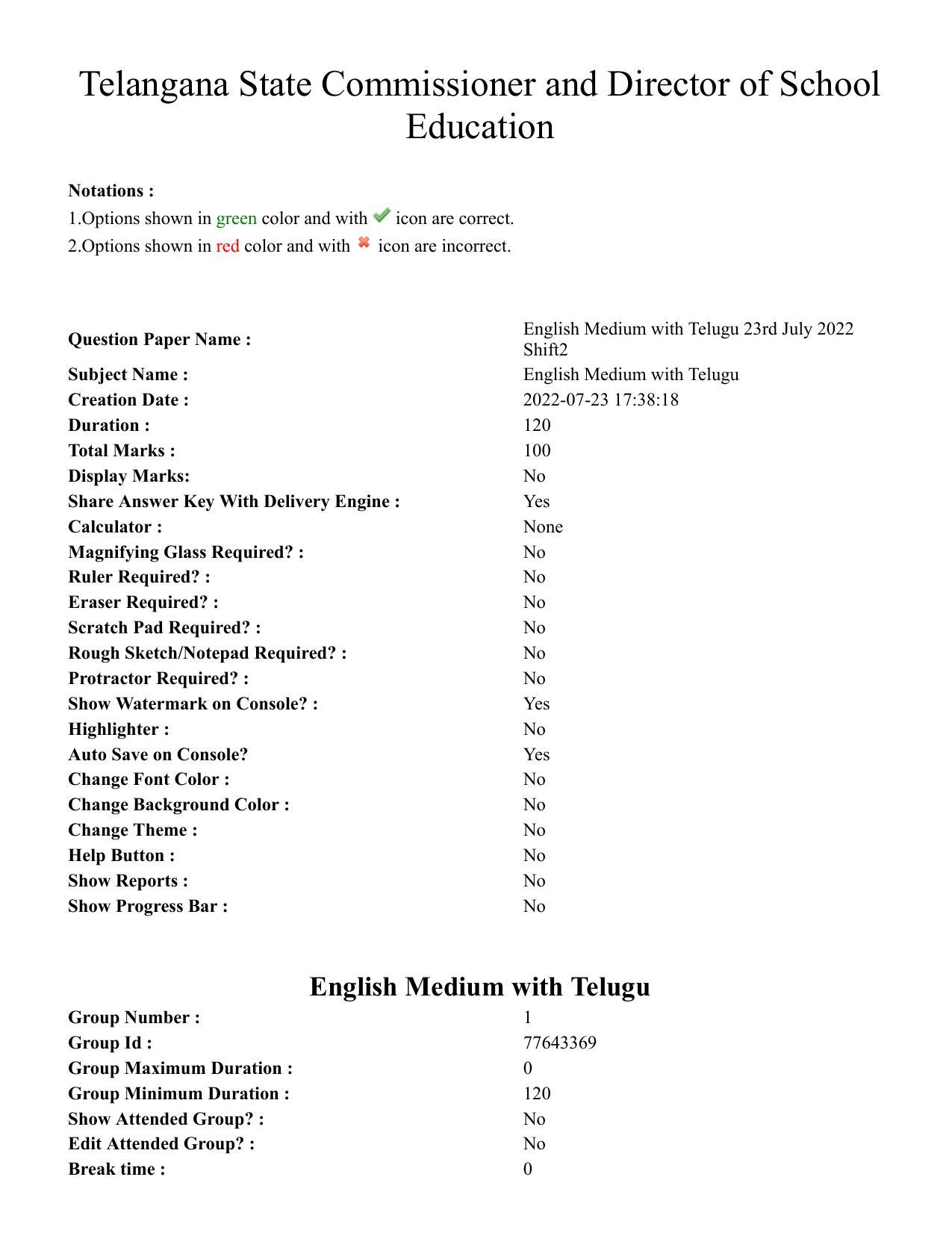 TS DEECET 2022 English Medium with Telugu 23rd July 2022 Shift 2 Question Paper - Page 1