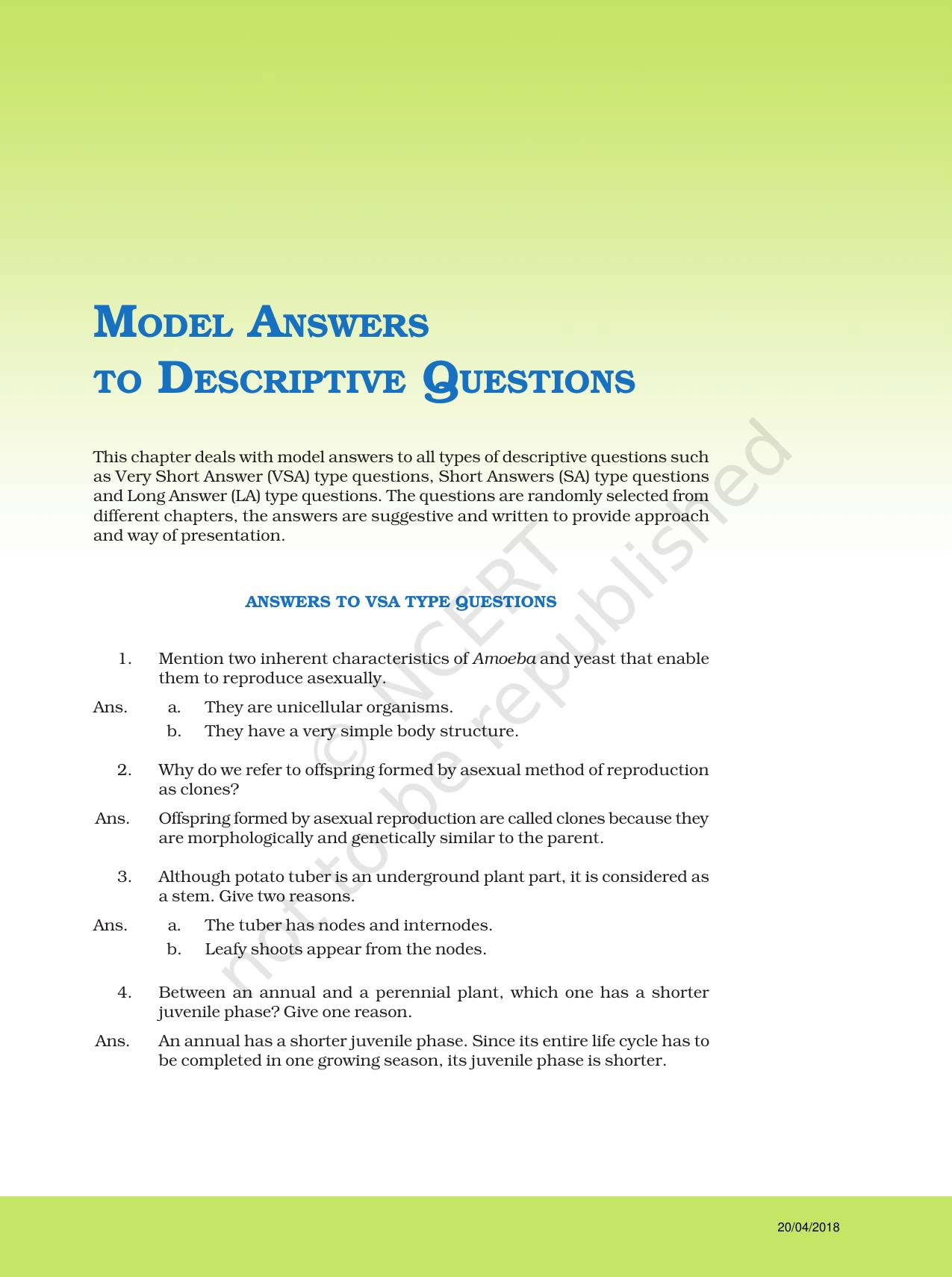 NCERT Exemplar Class 12: Biology - Answers to Descriptive Questions - Page 1