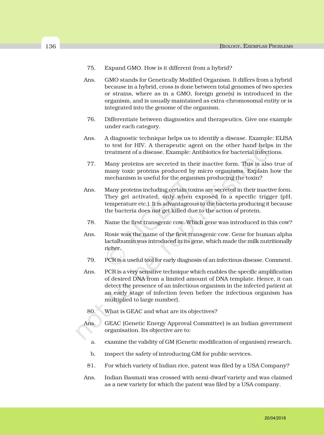 NCERT Exemplar Class 12: Biology - Answers to Descriptive Questions - Page 12
