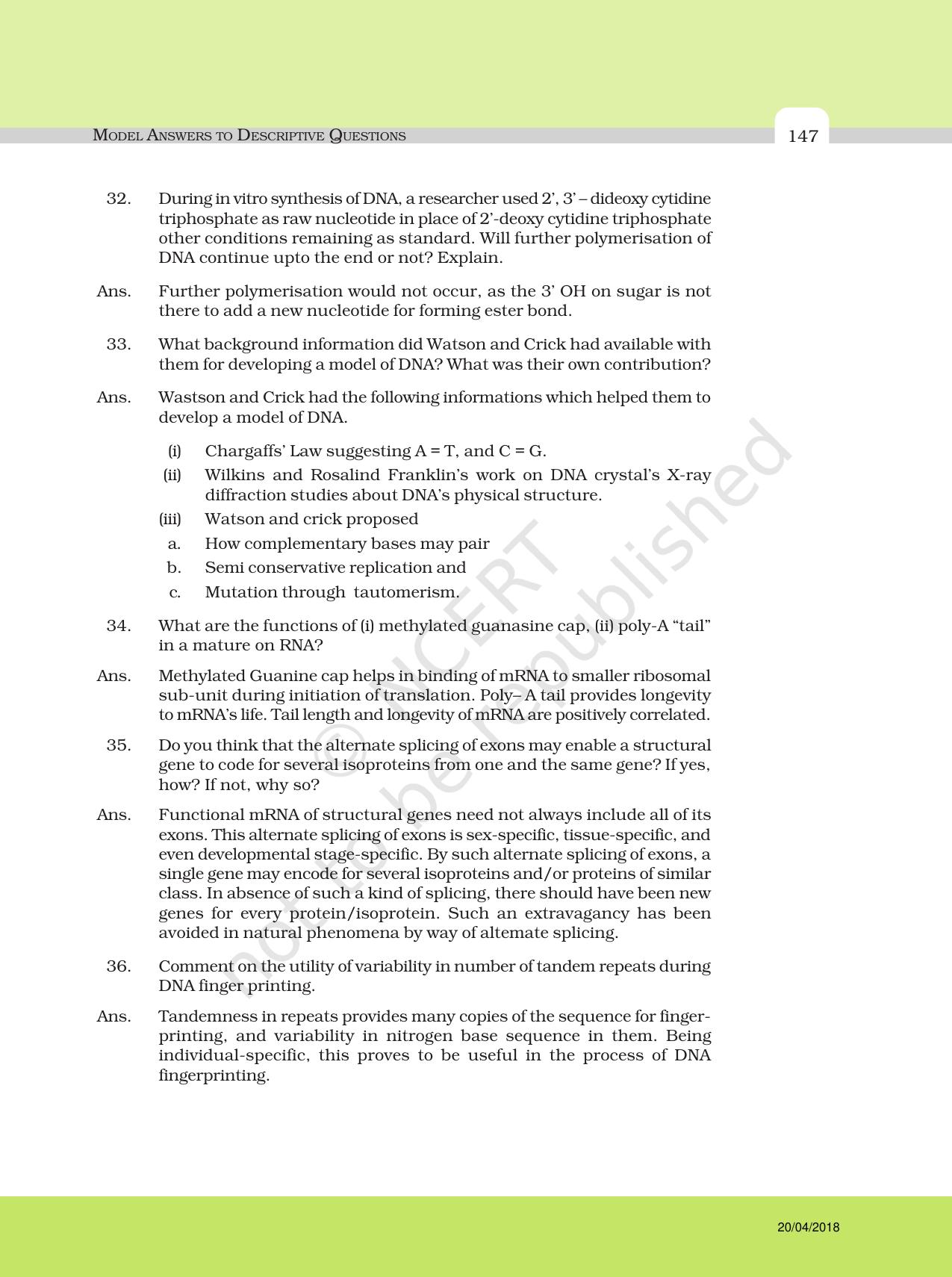 NCERT Exemplar Class 12: Biology - Answers to Descriptive Questions - Page 23