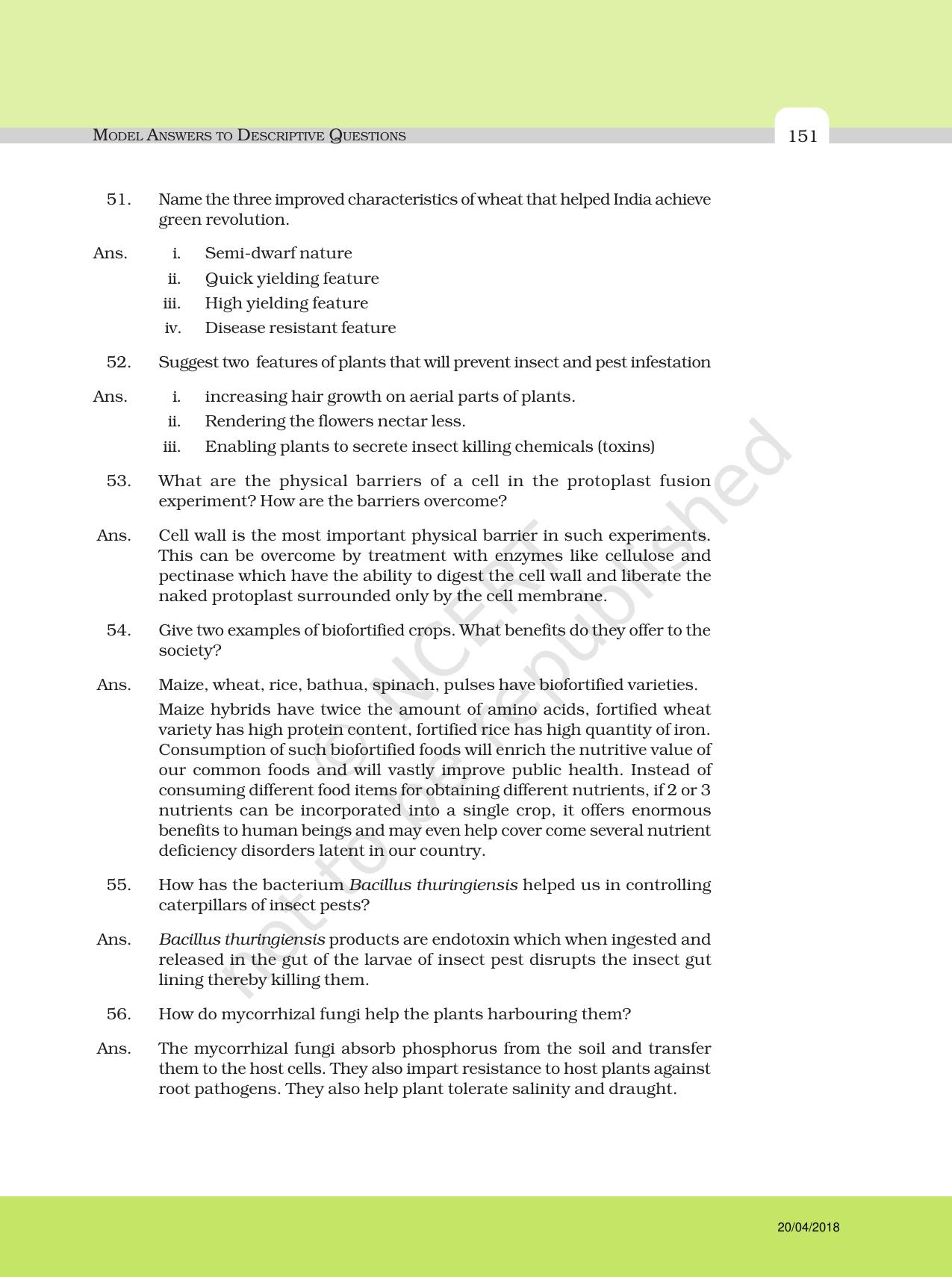 NCERT Exemplar Class 12: Biology - Answers to Descriptive Questions - Page 27