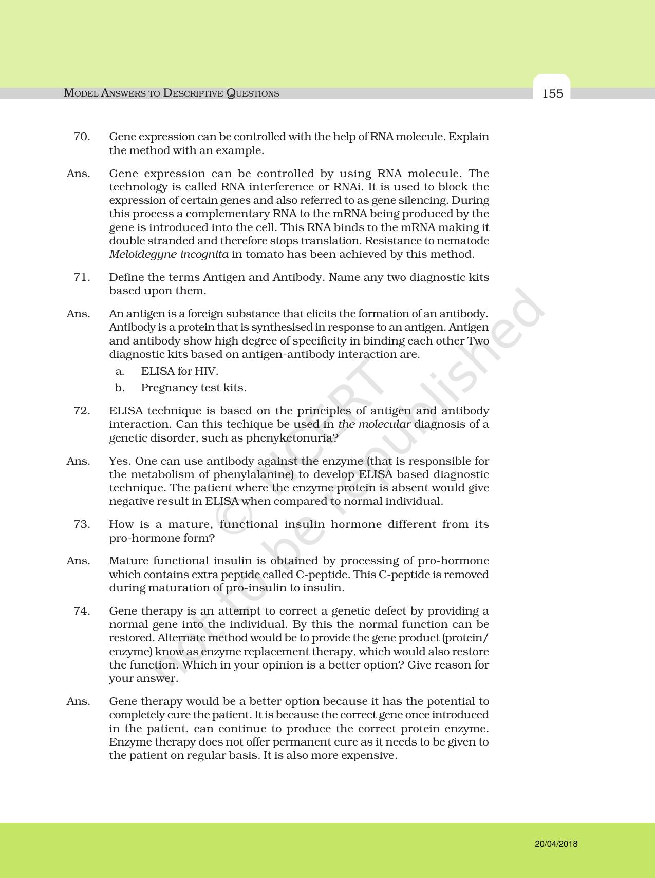 NCERT Exemplar Class 12: Biology - Answers to Descriptive Questions - Page 31