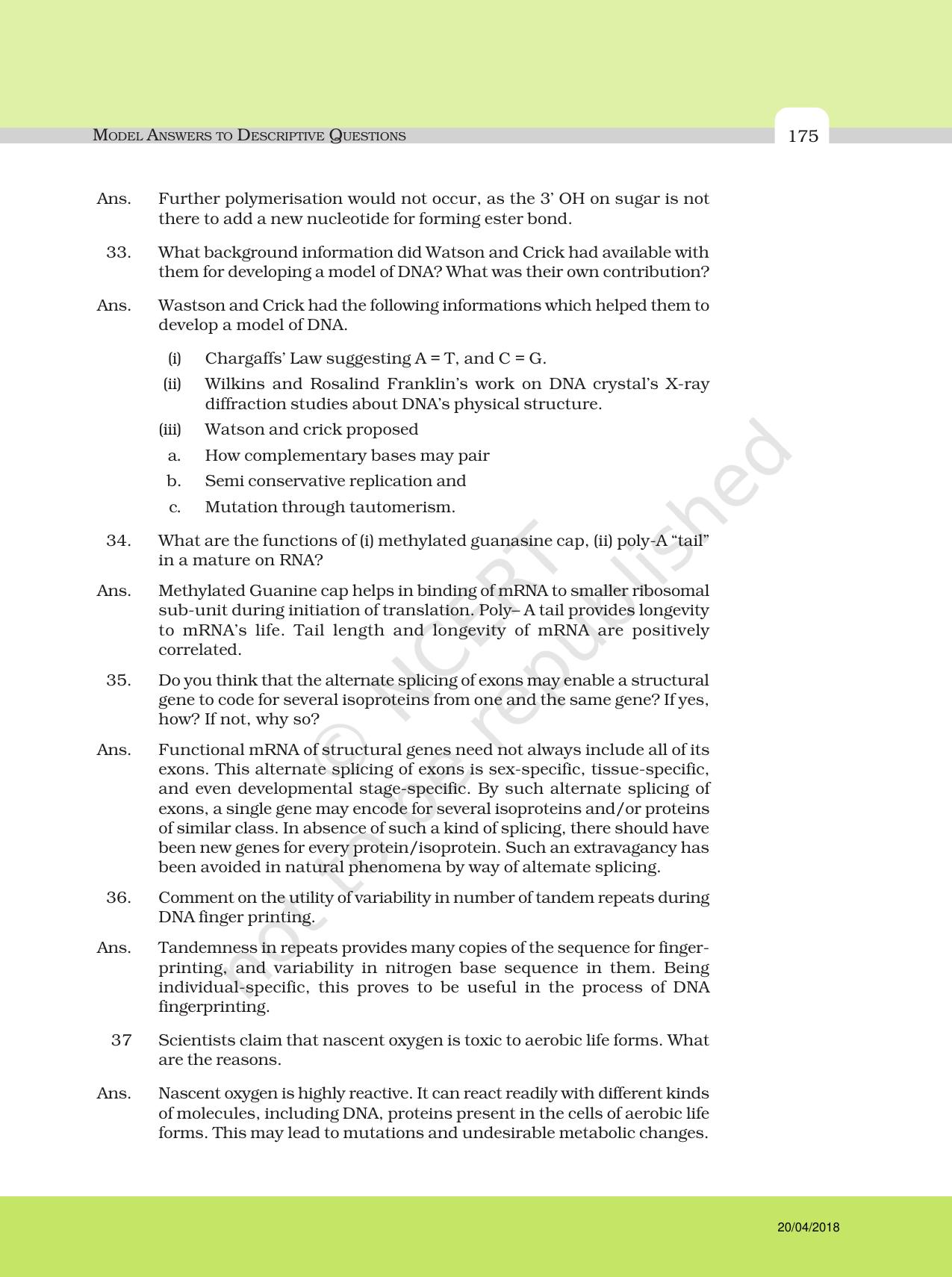 NCERT Exemplar Class 12: Biology - Answers to Descriptive Questions - Page 51