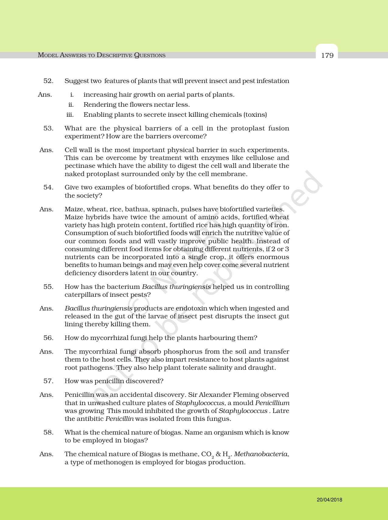 NCERT Exemplar Class 12: Biology - Answers to Descriptive Questions - Page 55
