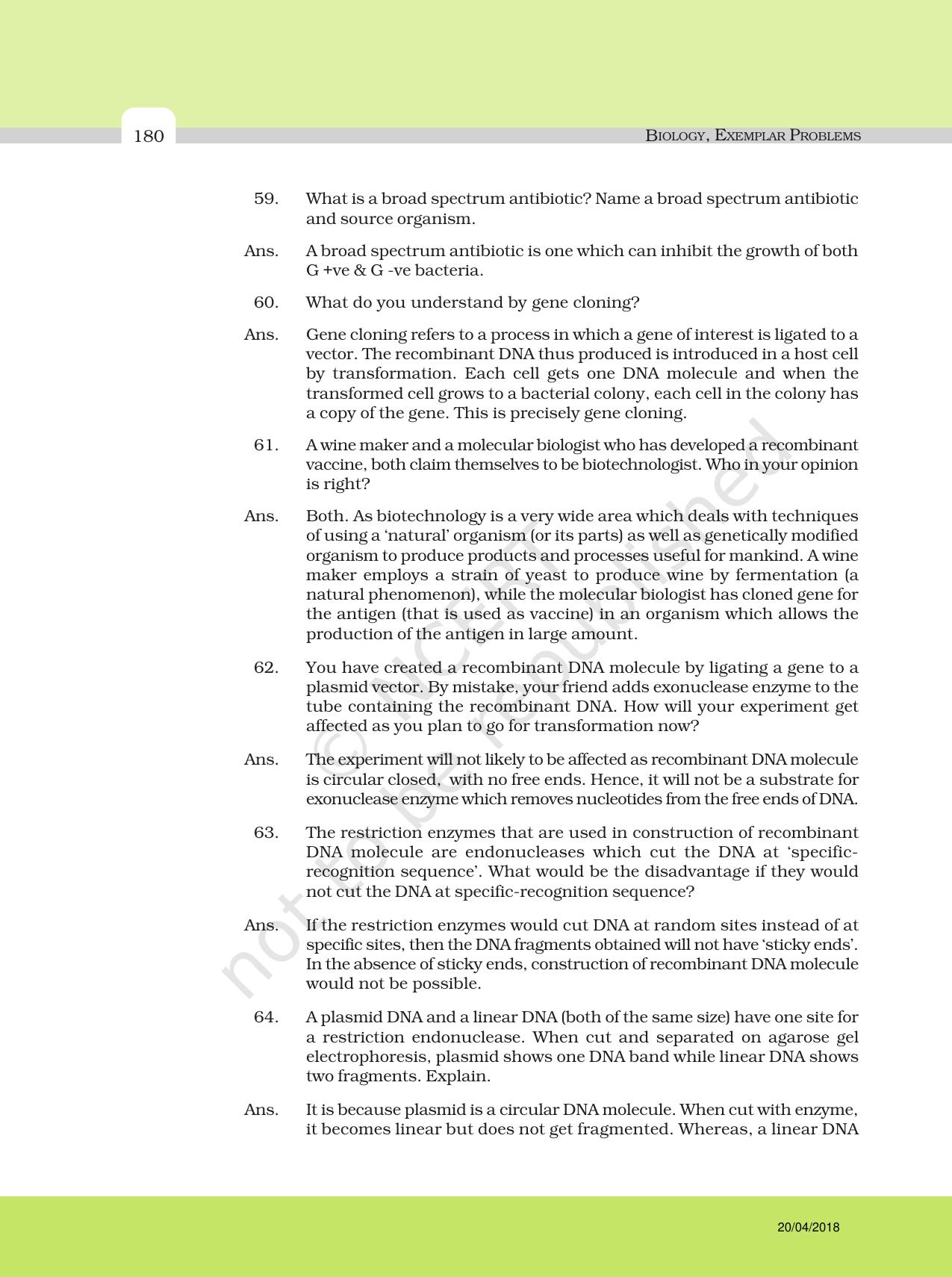 NCERT Exemplar Class 12: Biology - Answers to Descriptive Questions - Page 56