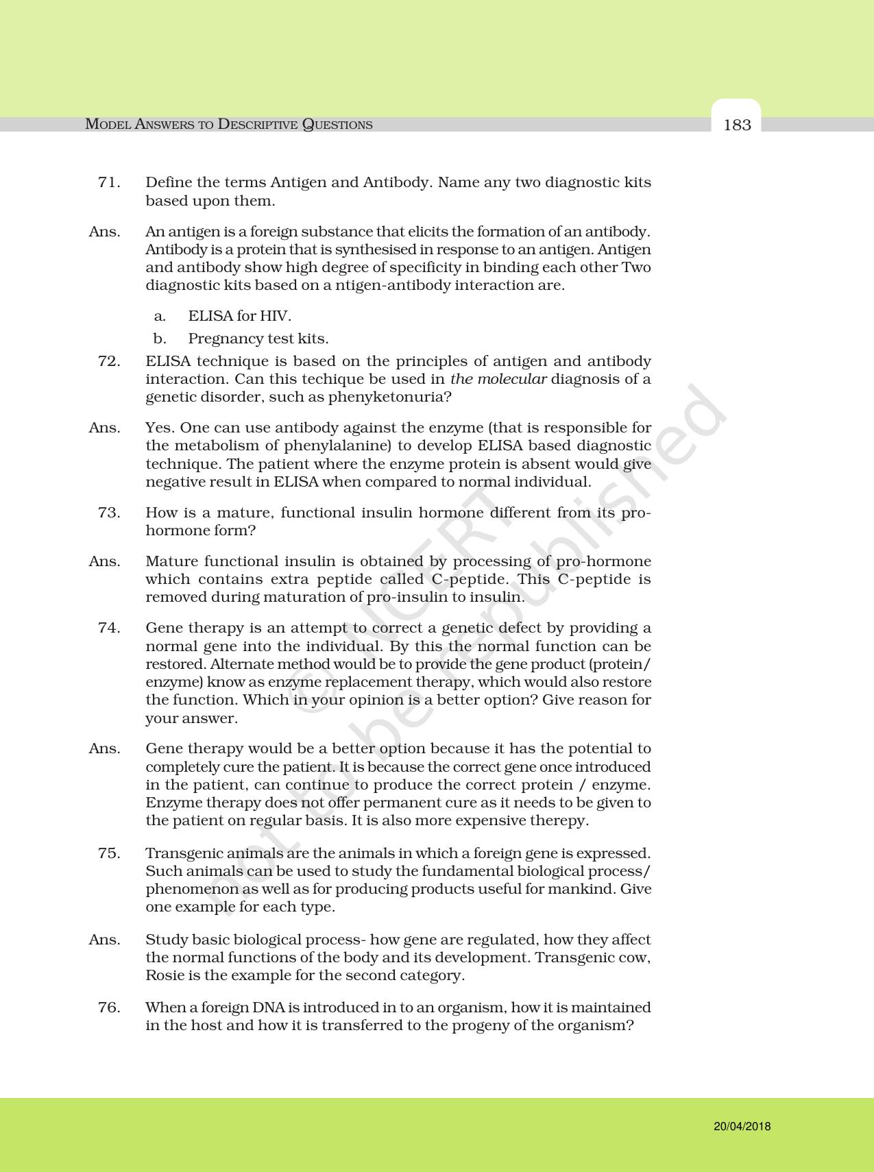 NCERT Exemplar Class 12: Biology - Answers to Descriptive Questions - Page 59