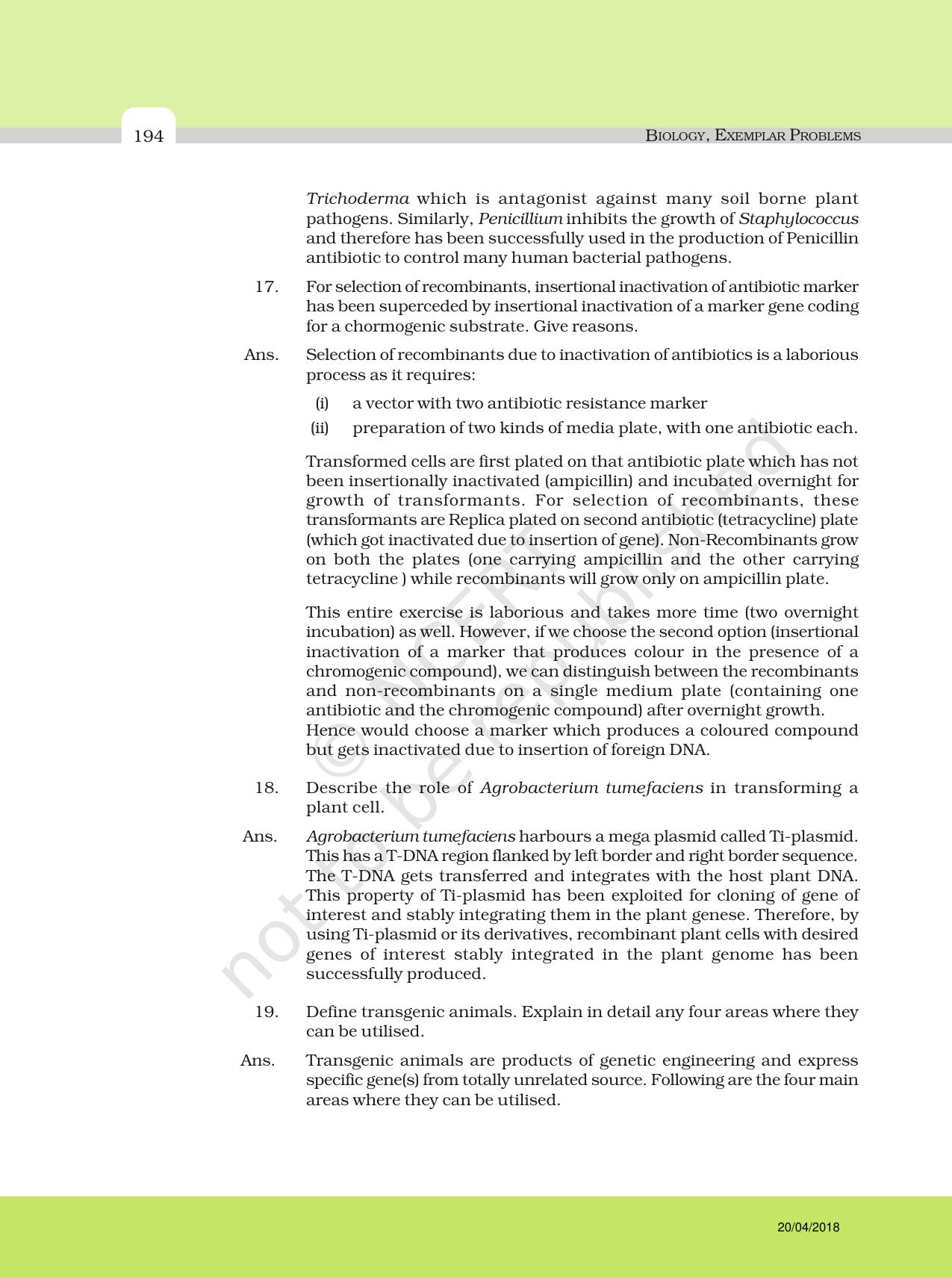 NCERT Exemplar Class 12: Biology - Answers to Descriptive Questions - Page 70