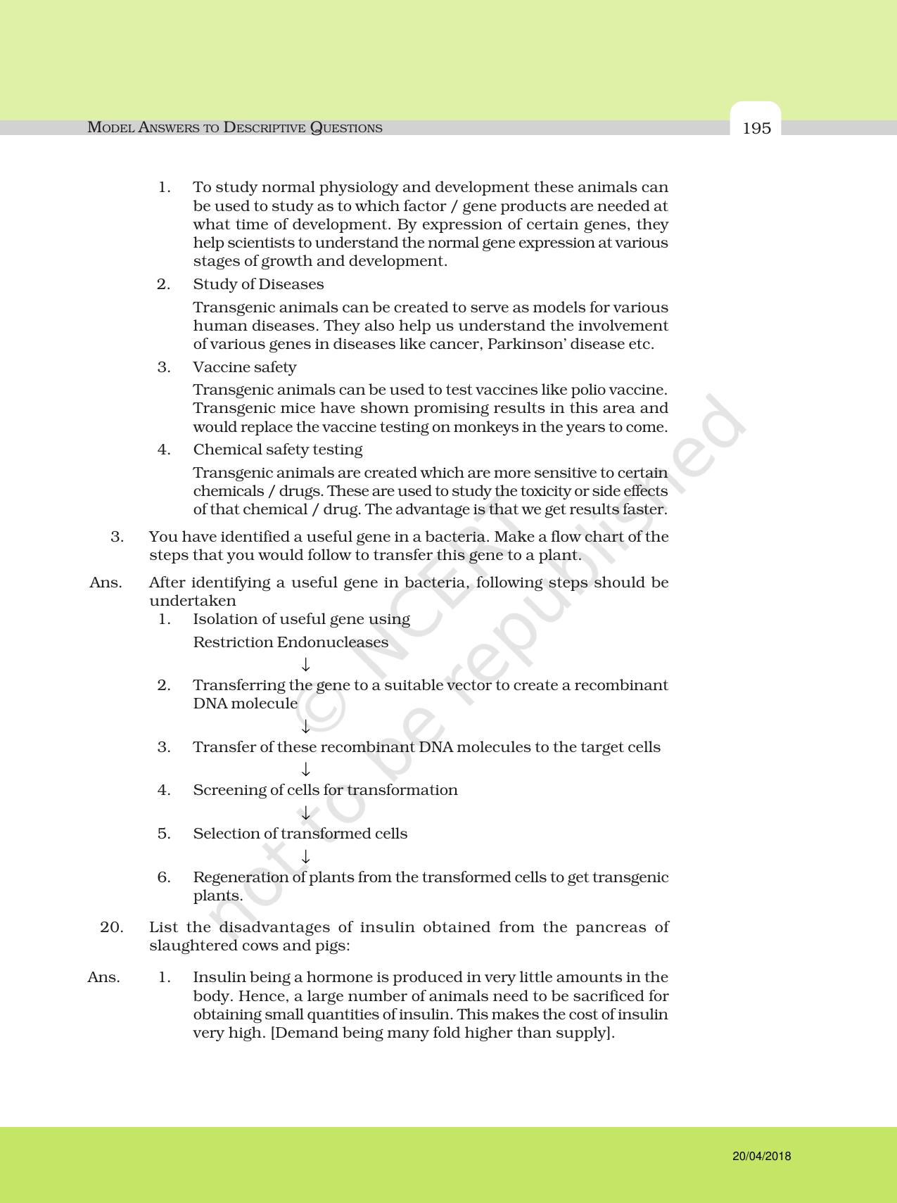 NCERT Exemplar Class 12: Biology - Answers to Descriptive Questions - Page 71