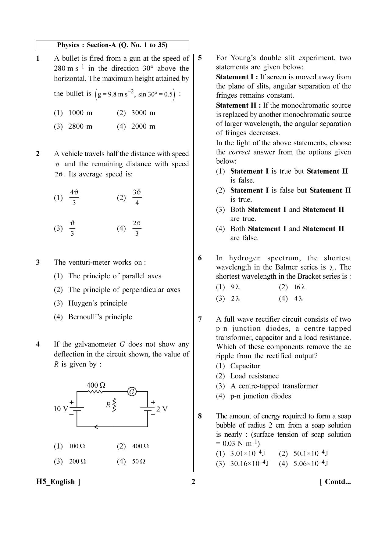 NEET 2023 H5 Question Paper - Page 2