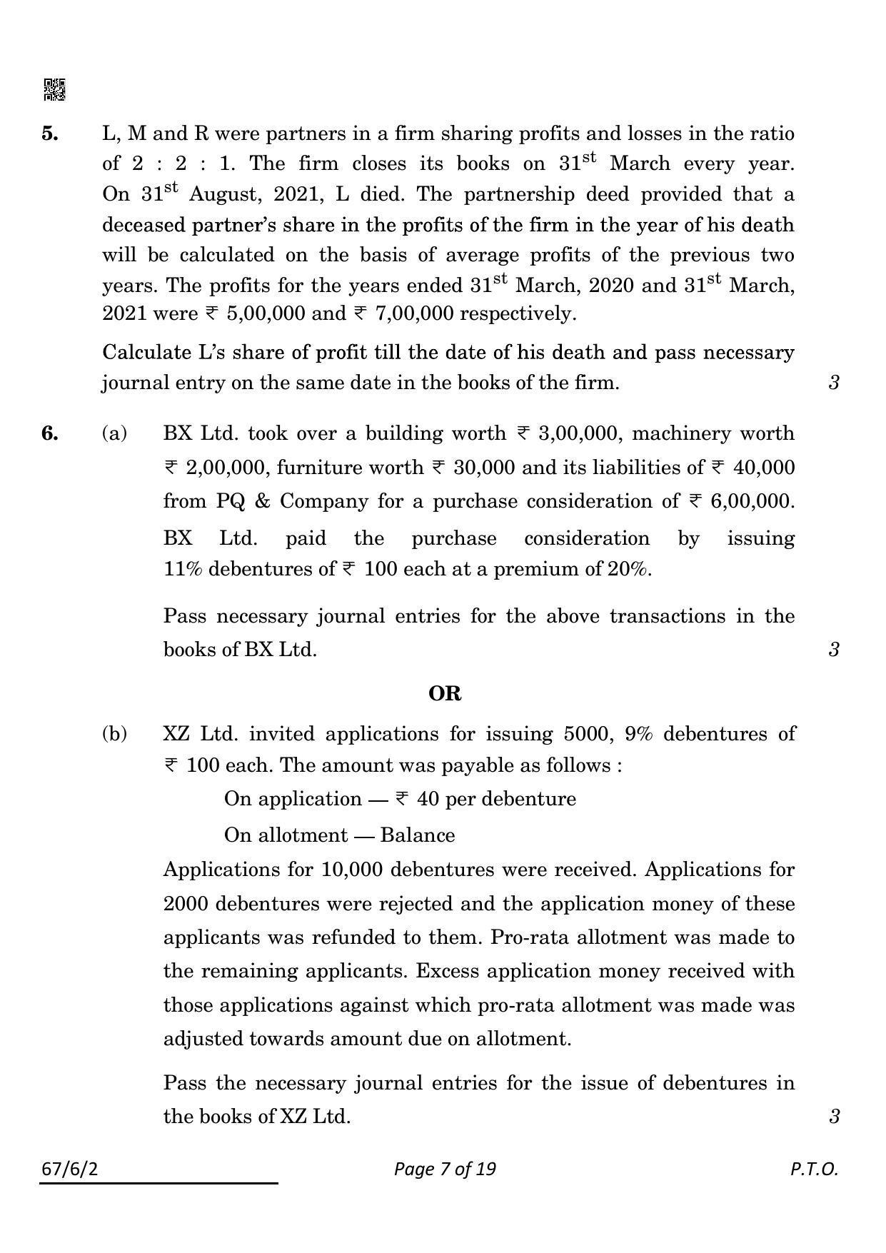 CBSE Class 12 67-6-2 Accountancy 2022 Compartment Question Paper - Page 7