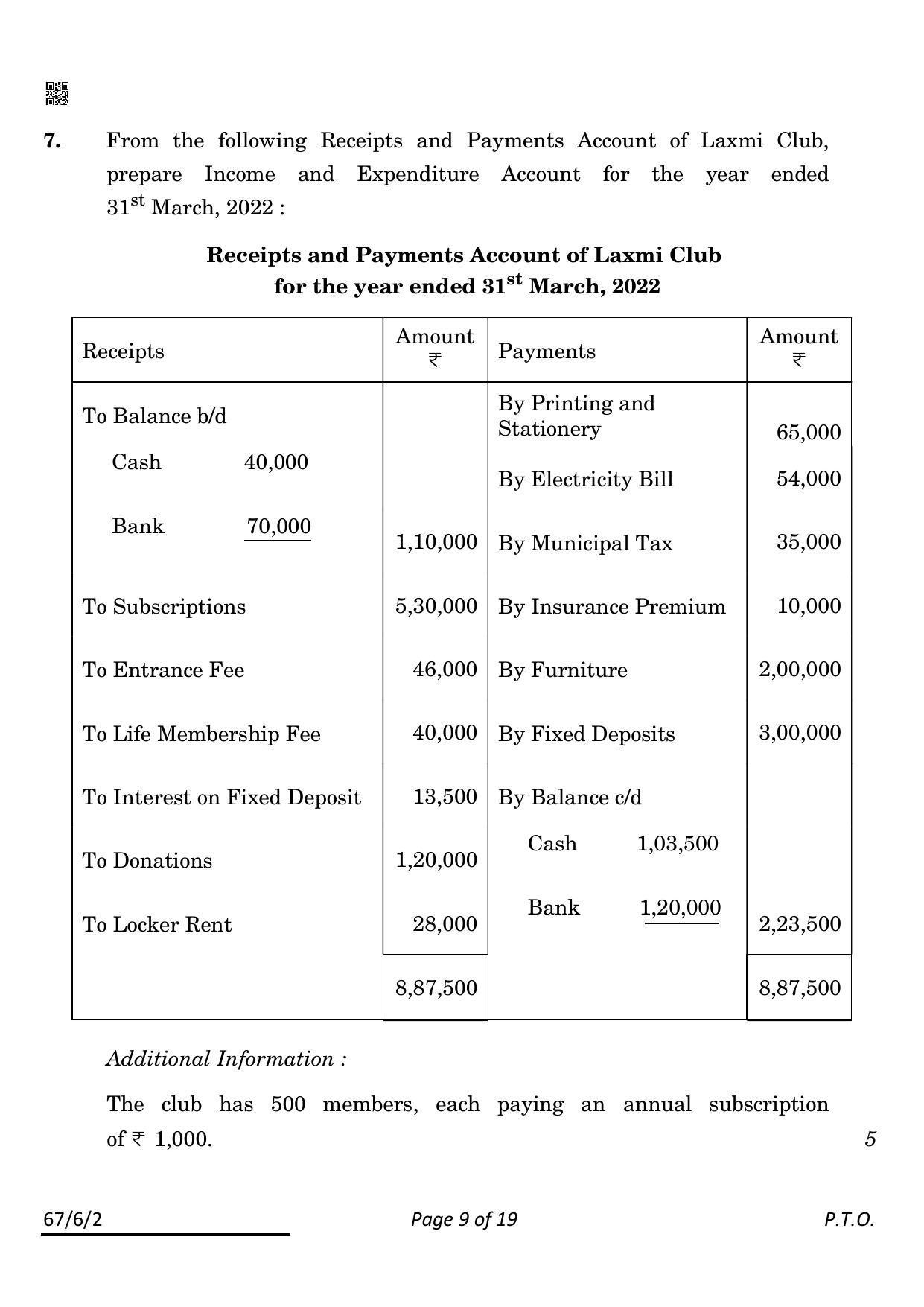 CBSE Class 12 67-6-2 Accountancy 2022 Compartment Question Paper - Page 9