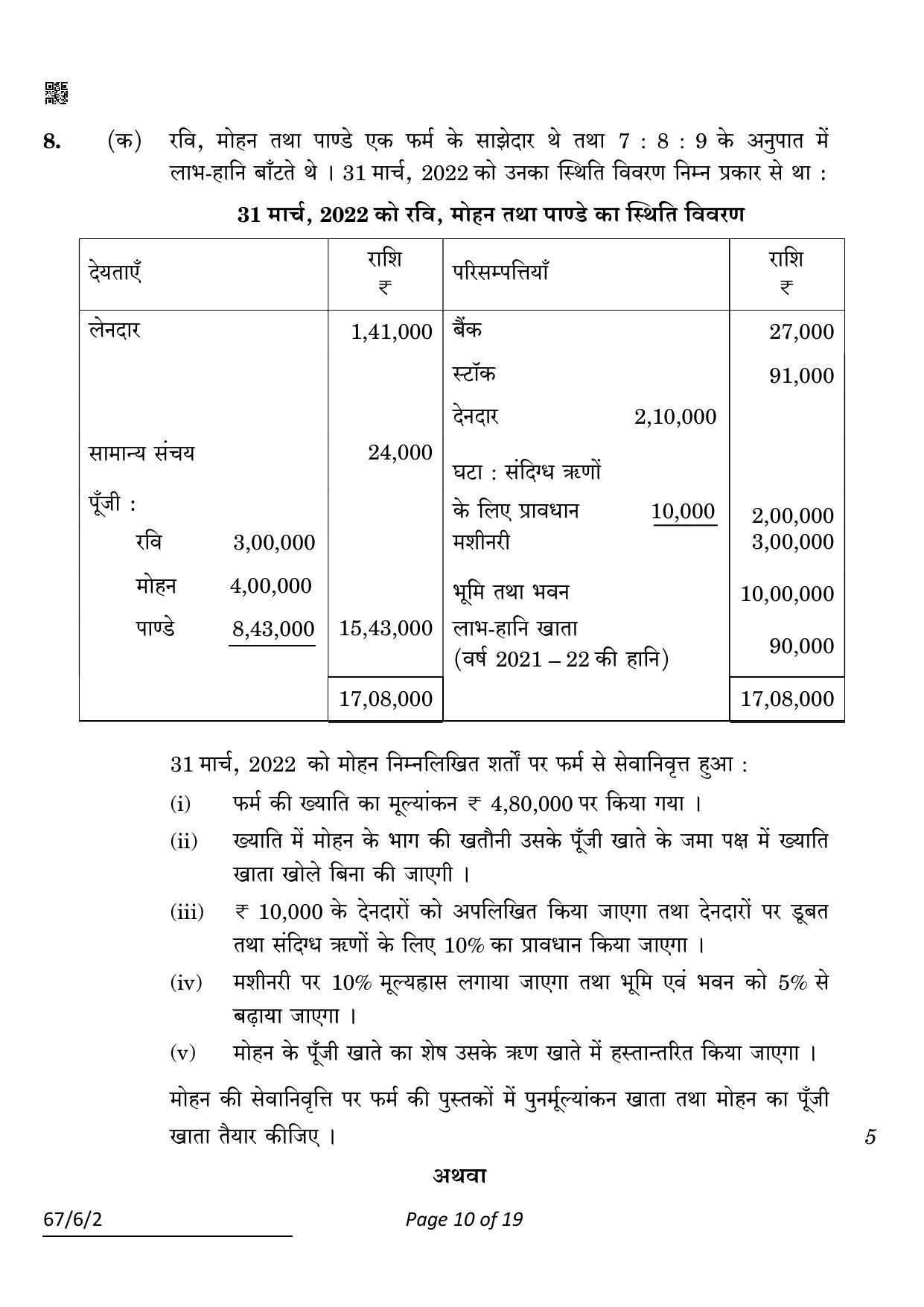 CBSE Class 12 67-6-2 Accountancy 2022 Compartment Question Paper - Page 10
