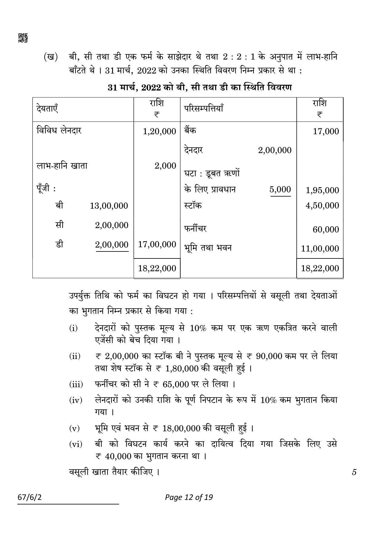 CBSE Class 12 67-6-2 Accountancy 2022 Compartment Question Paper - Page 12