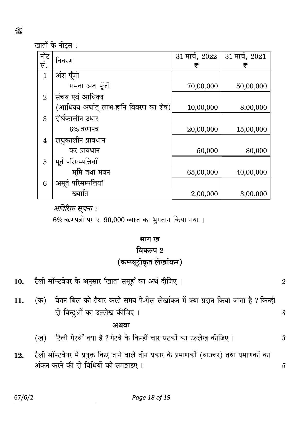 CBSE Class 12 67-6-2 Accountancy 2022 Compartment Question Paper - Page 18