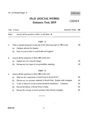IGNOU PhD Entrance Test Ph.D./M.Phil (Social Work) 2019 Question Paper