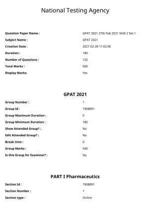 GPAT 2021 27th Feb 2021 Shift 2 Set 1 Question Papers