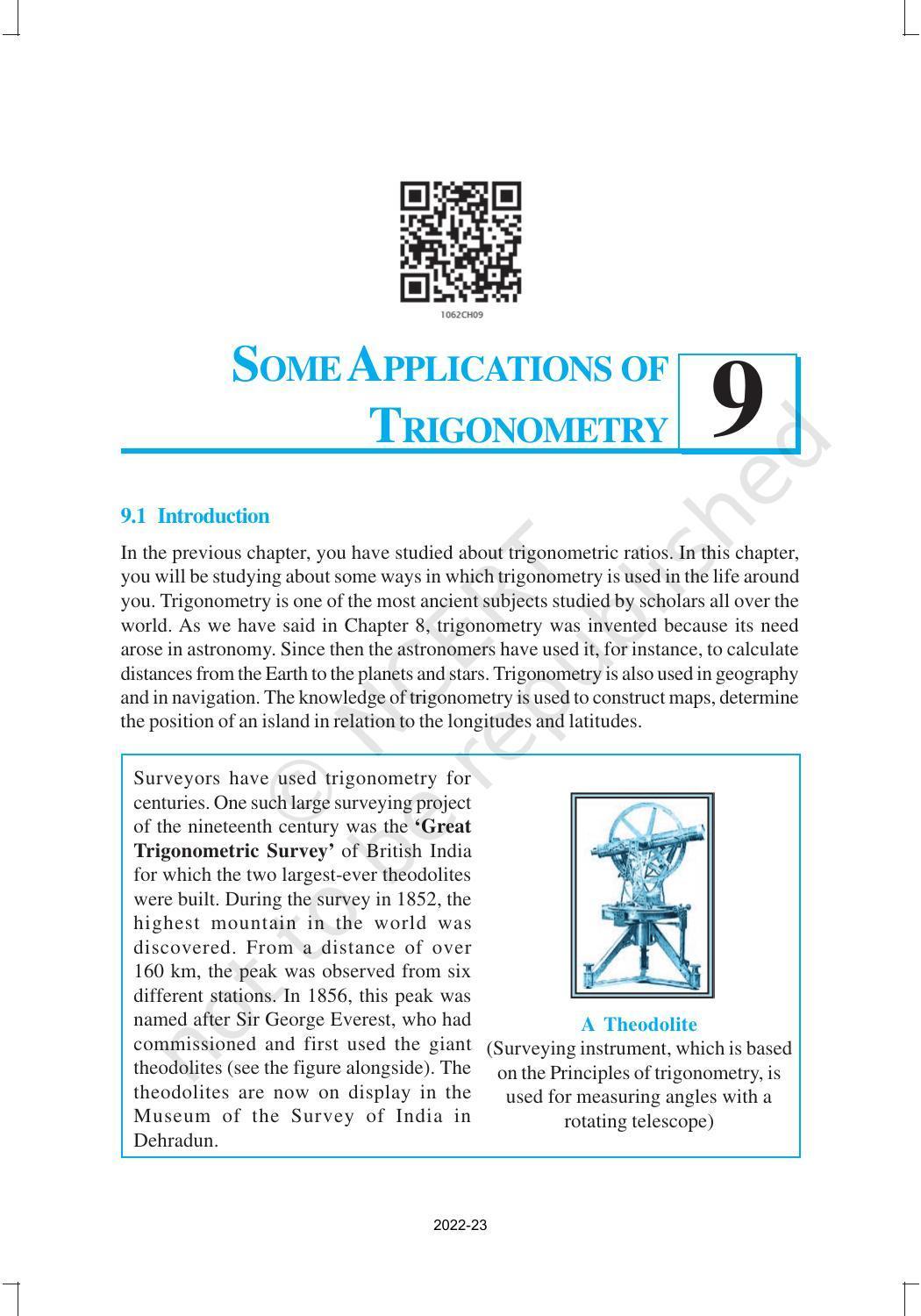 NCERT Book for Class 10 Maths Chapter 9 Some Applications of Trigonometry - Page 1