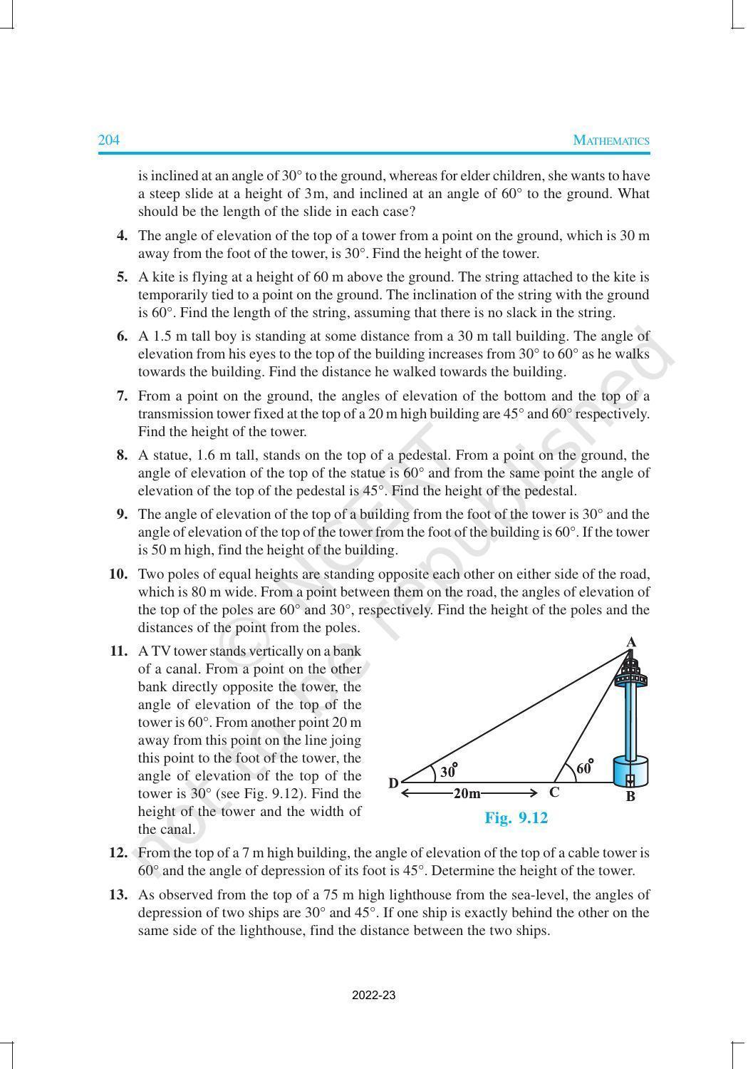 NCERT Book for Class 10 Maths Chapter 9 Some Applications of Trigonometry - Page 10