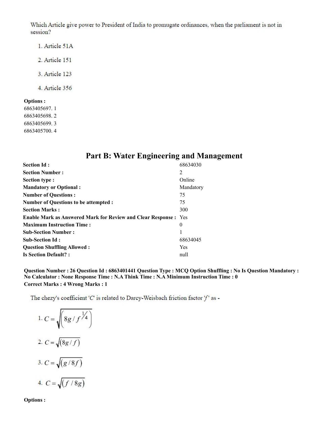 CUET PG 2023: MTQP11 – Water Engineering and Management (Eng.) - Shift 2 (5-06-2023) Question Paper - Page 28