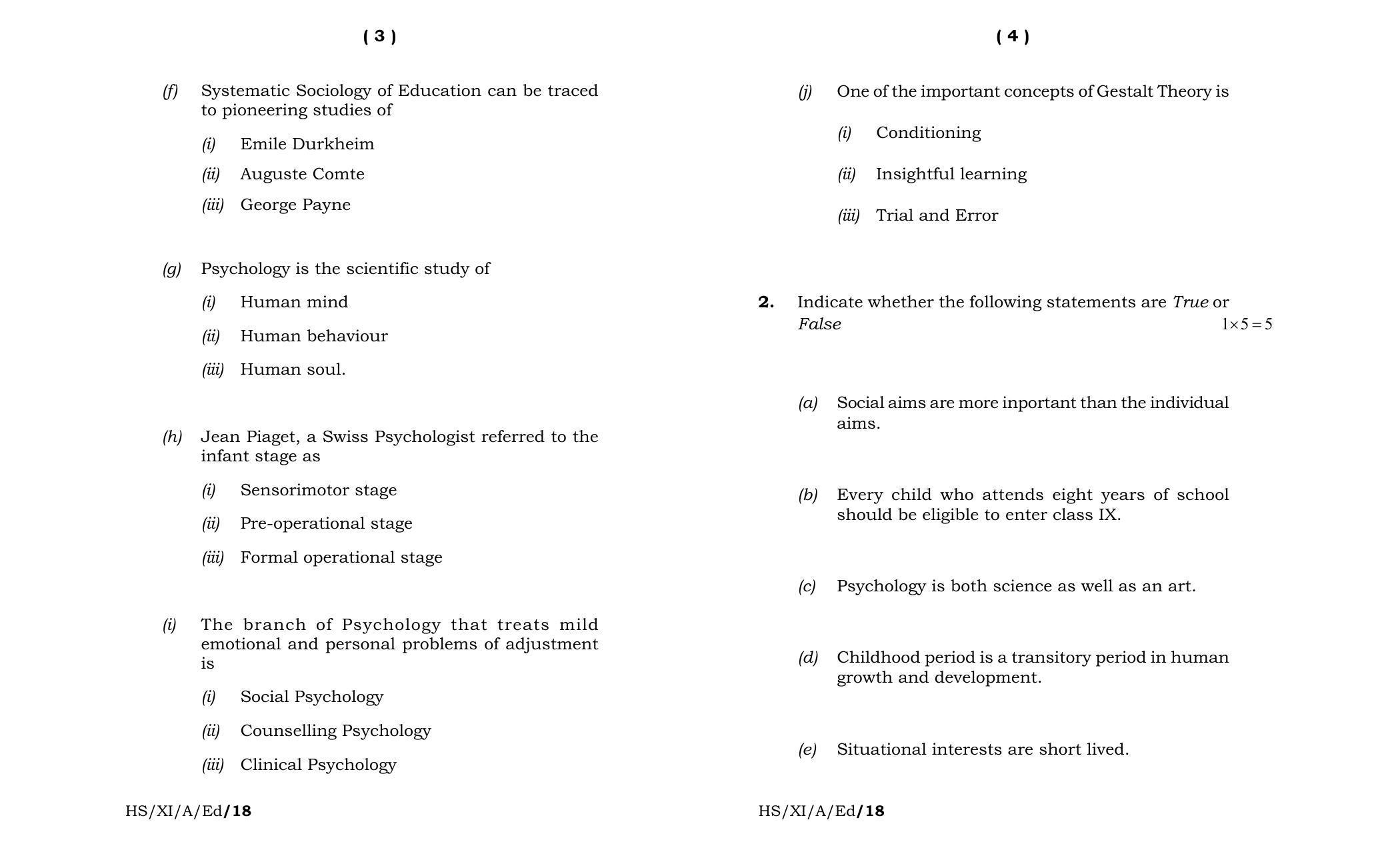 Meghalaya Board (MBOSE) Class 11 Education 2018 Question Paper - Page 2