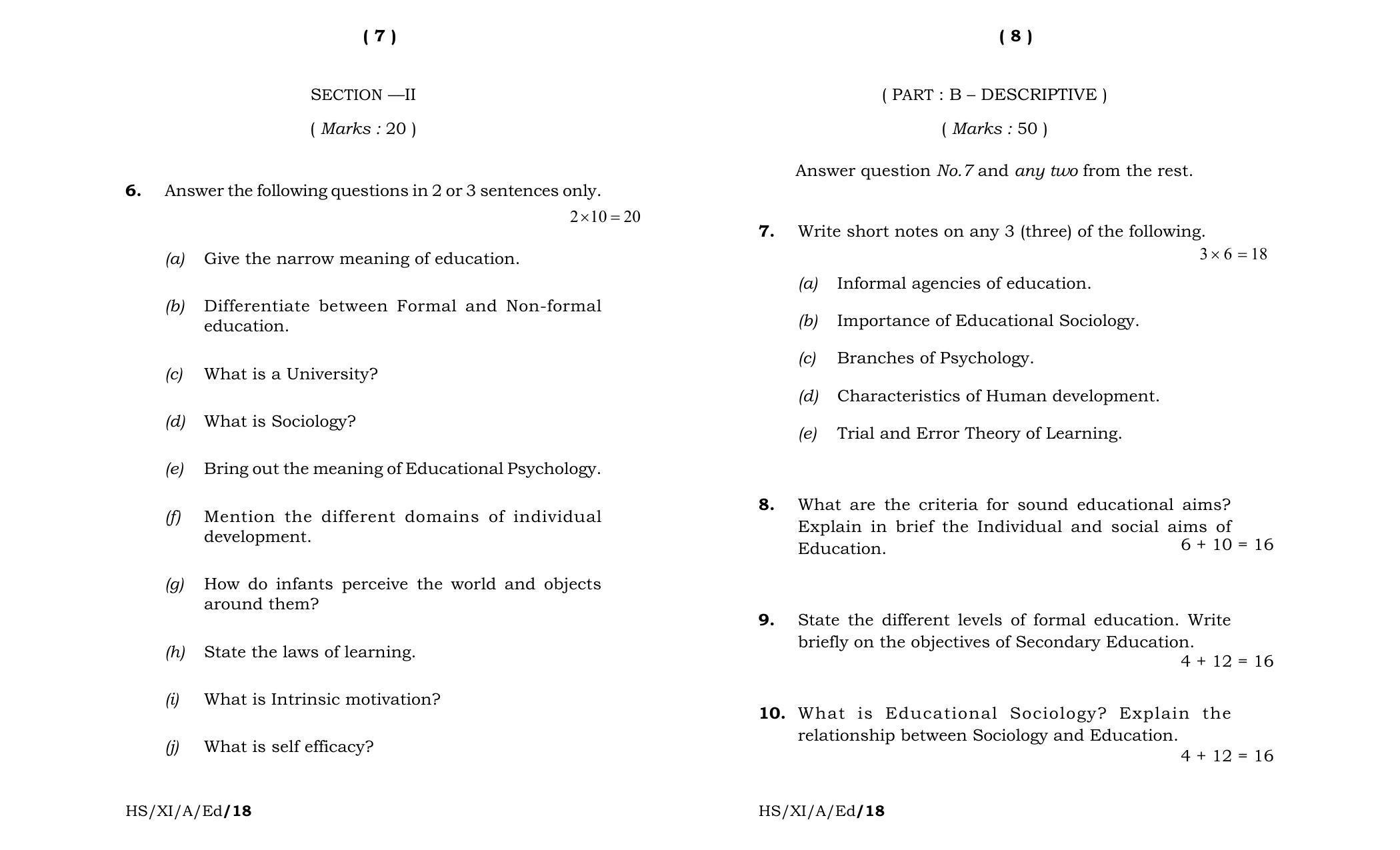 Meghalaya Board (MBOSE) Class 11 Education 2018 Question Paper - Page 4