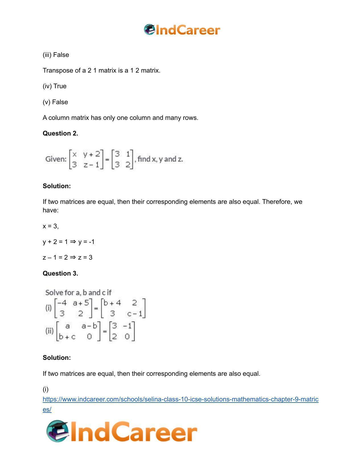 Selina Class 10 ICSE Solutions Mathematics : Chapter 9 - Matrices - Page 3