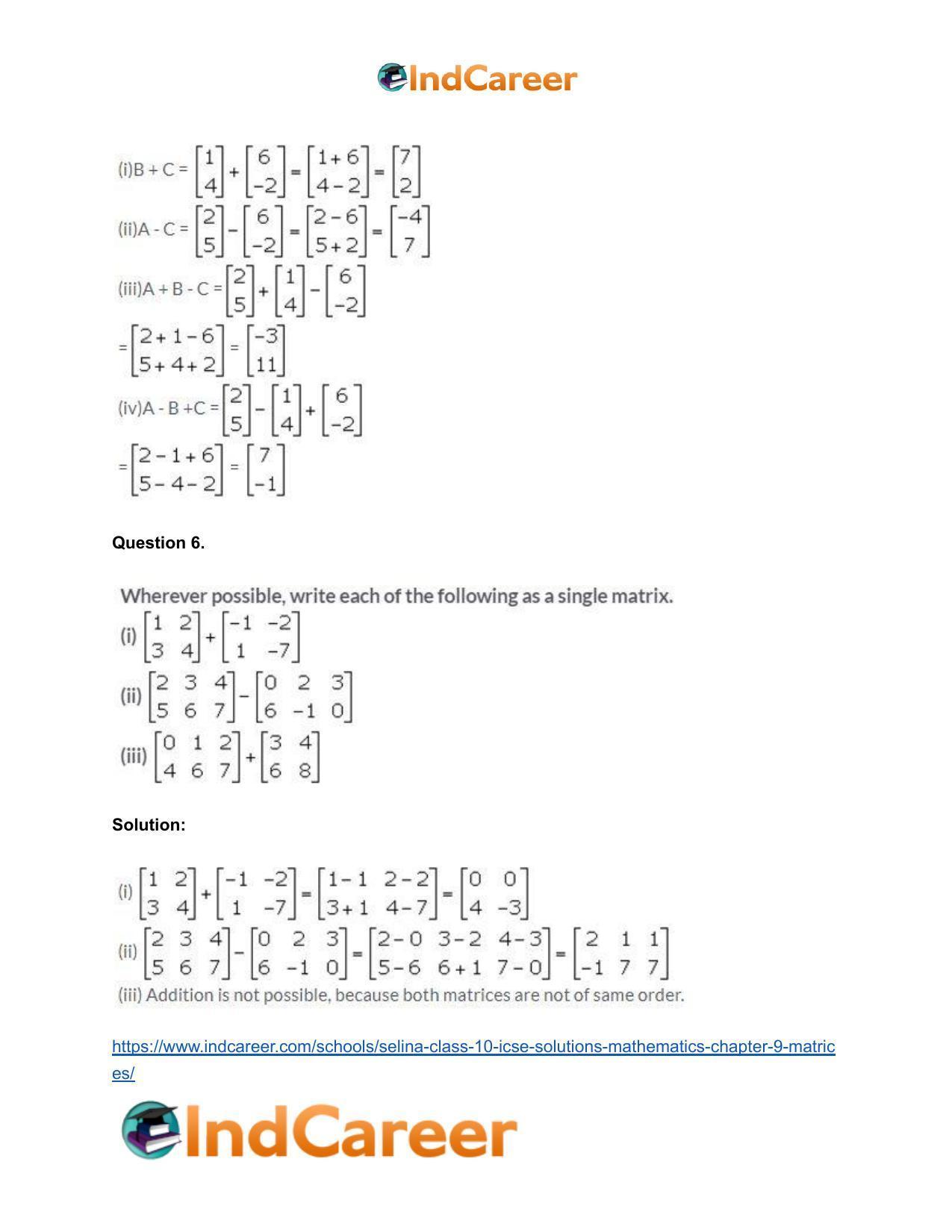 Selina Class 10 ICSE Solutions Mathematics : Chapter 9 - Matrices - Page 5