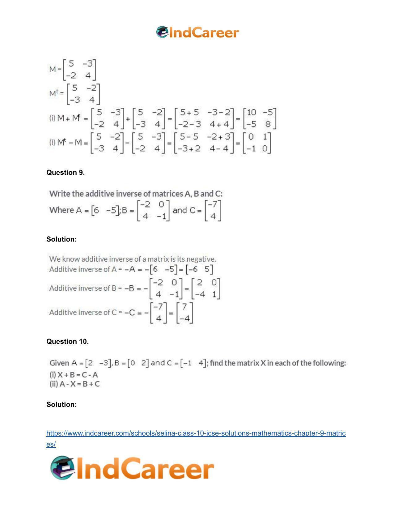 Selina Class 10 ICSE Solutions Mathematics : Chapter 9 - Matrices - Page 7