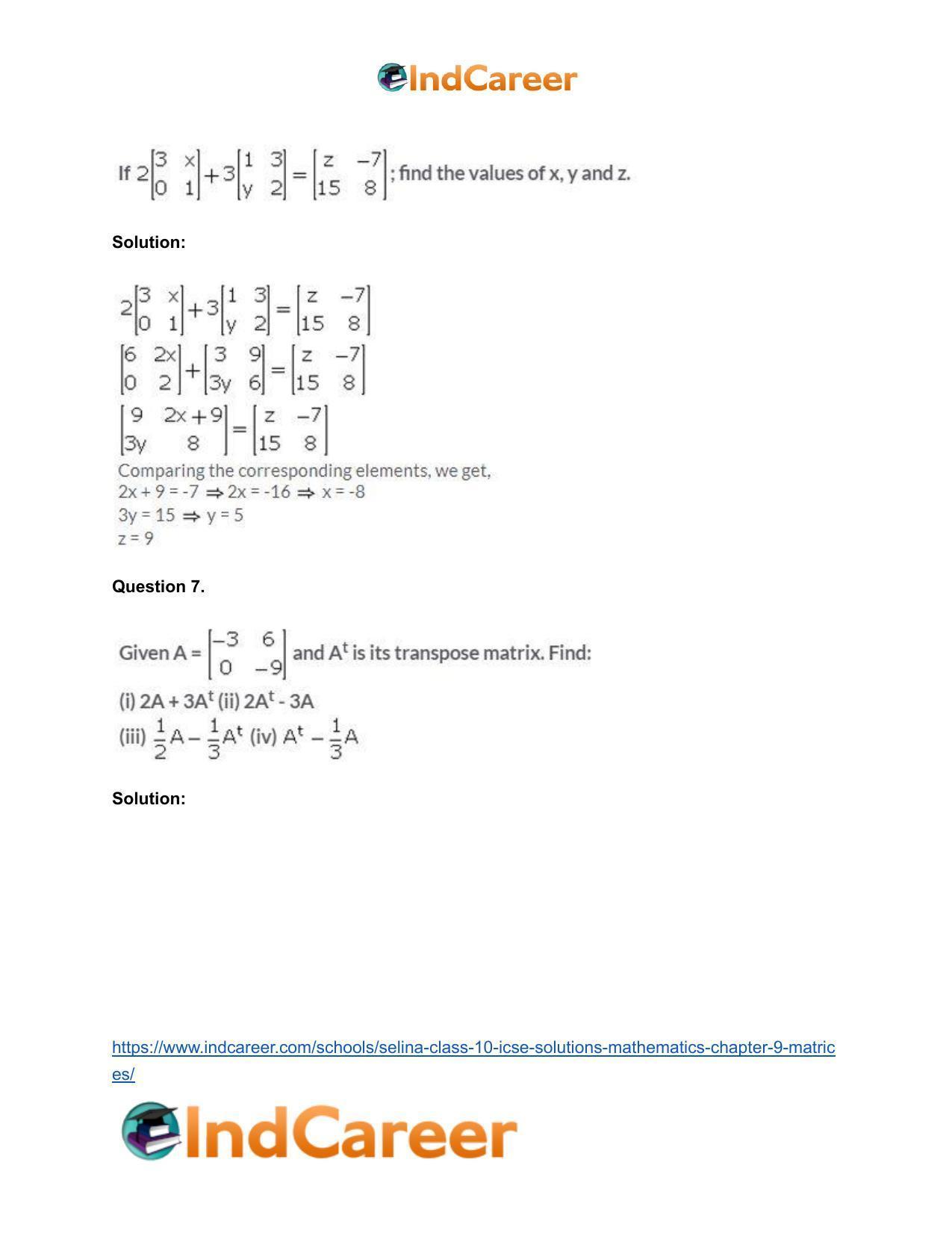 Selina Class 10 ICSE Solutions Mathematics : Chapter 9 - Matrices - Page 14
