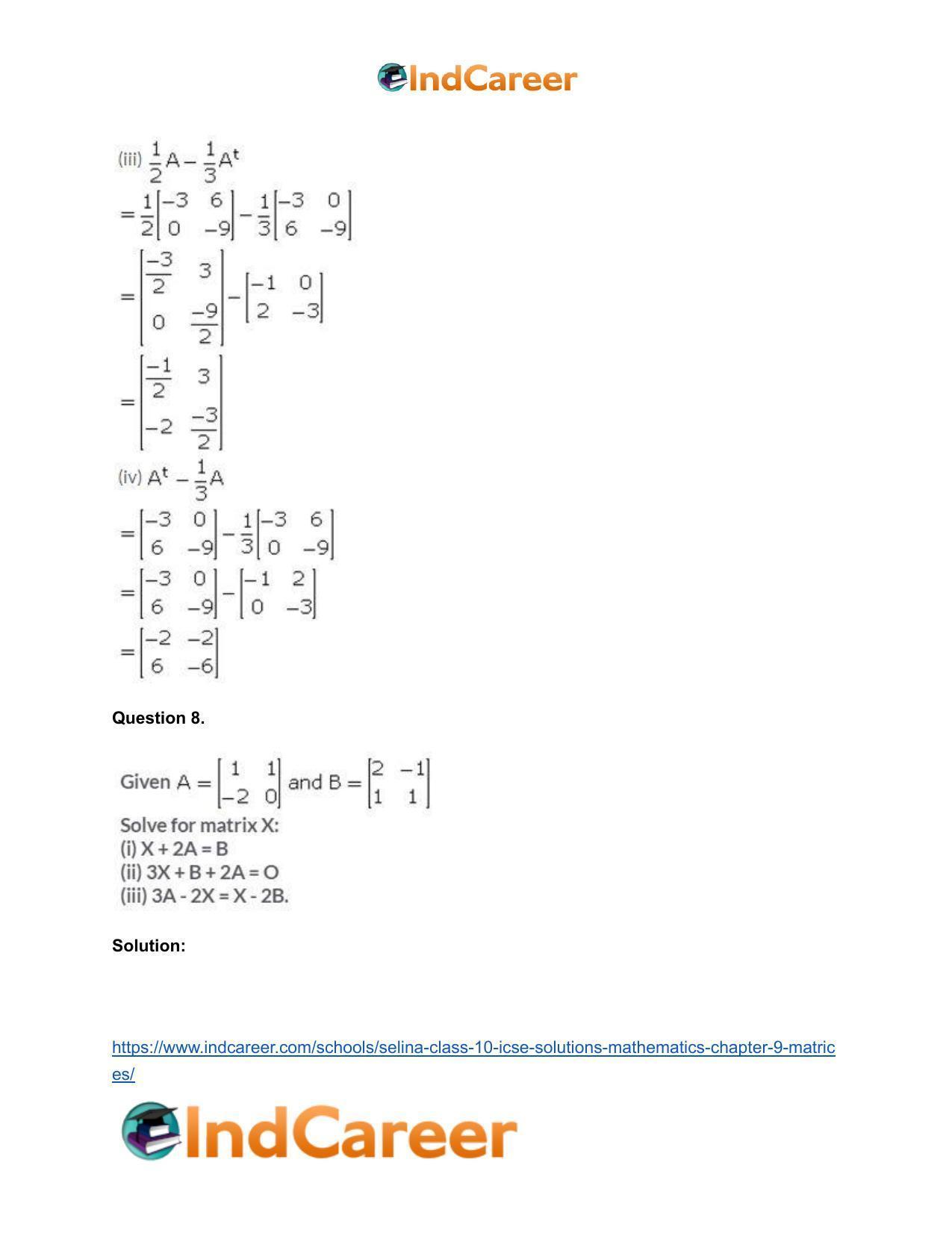 Selina Class 10 ICSE Solutions Mathematics : Chapter 9 - Matrices - Page 16