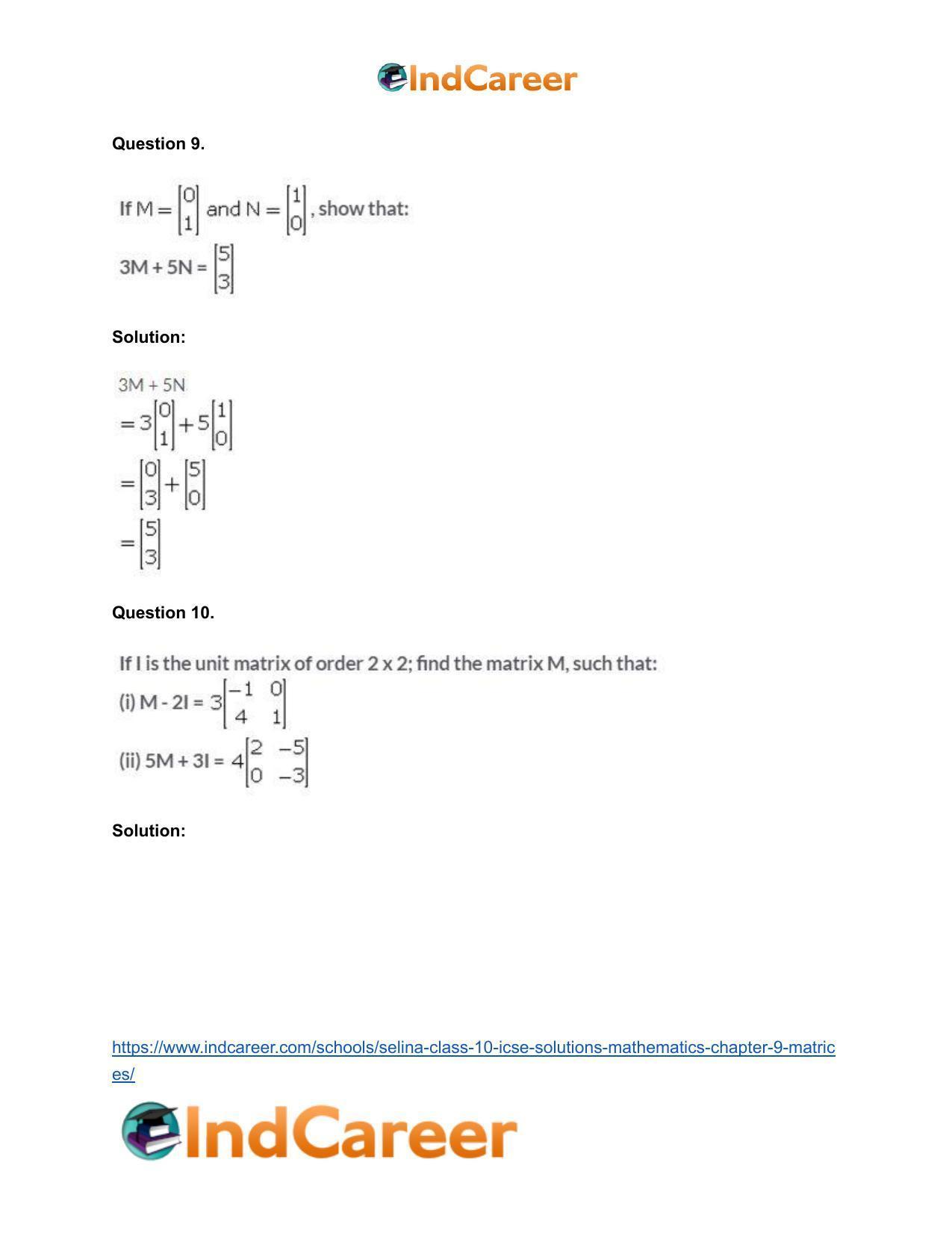Selina Class 10 ICSE Solutions Mathematics : Chapter 9 - Matrices - Page 18