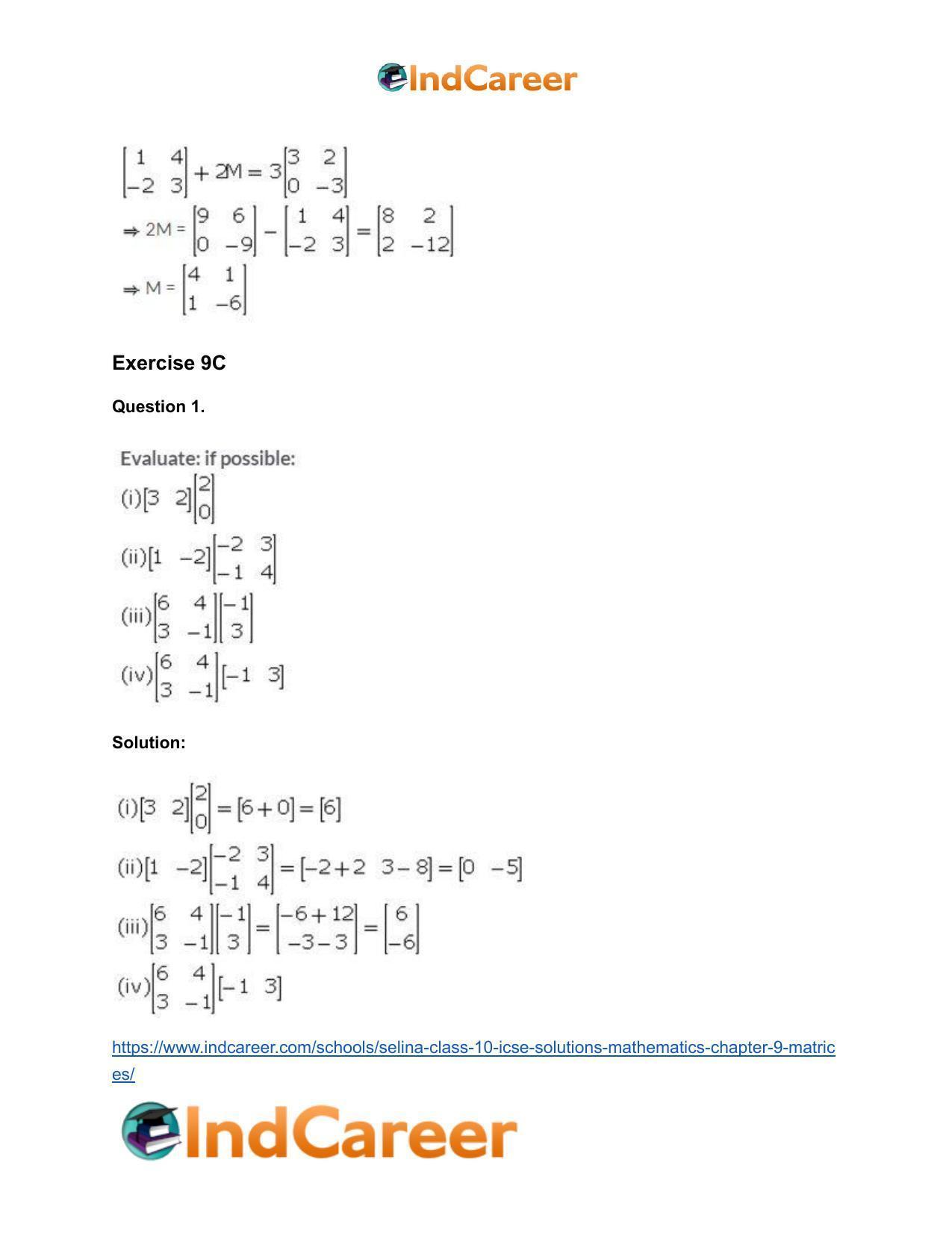 Selina Class 10 ICSE Solutions Mathematics : Chapter 9 - Matrices - Page 20