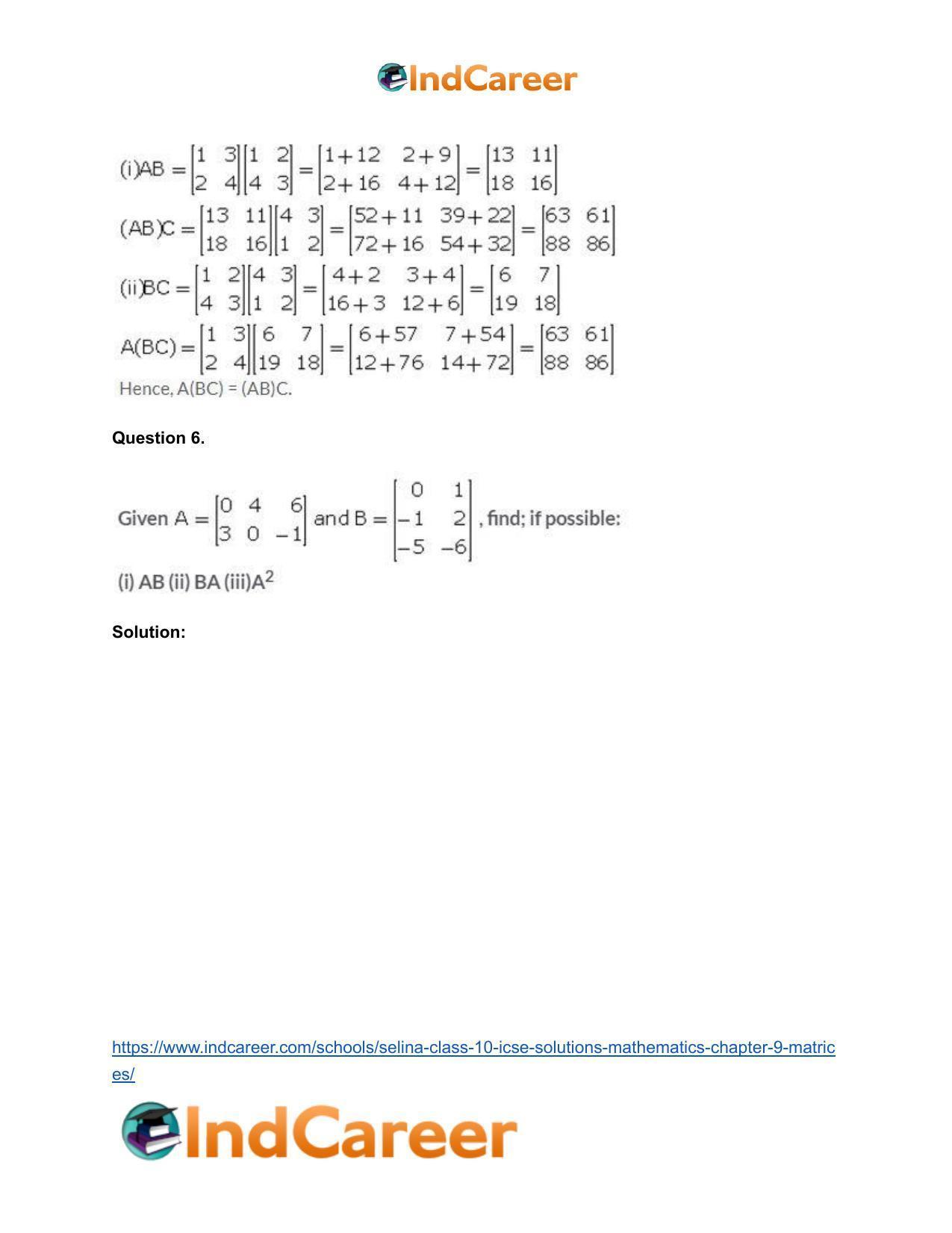 Selina Class 10 ICSE Solutions Mathematics : Chapter 9 - Matrices - Page 26