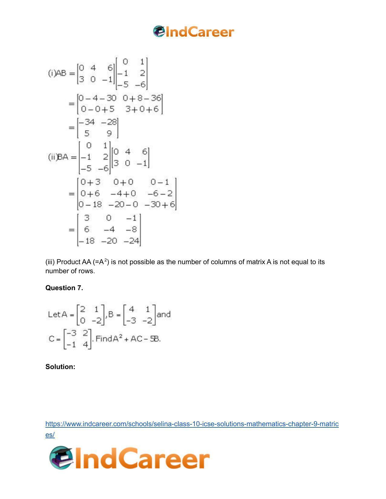 Selina Class 10 ICSE Solutions Mathematics : Chapter 9 - Matrices - Page 27