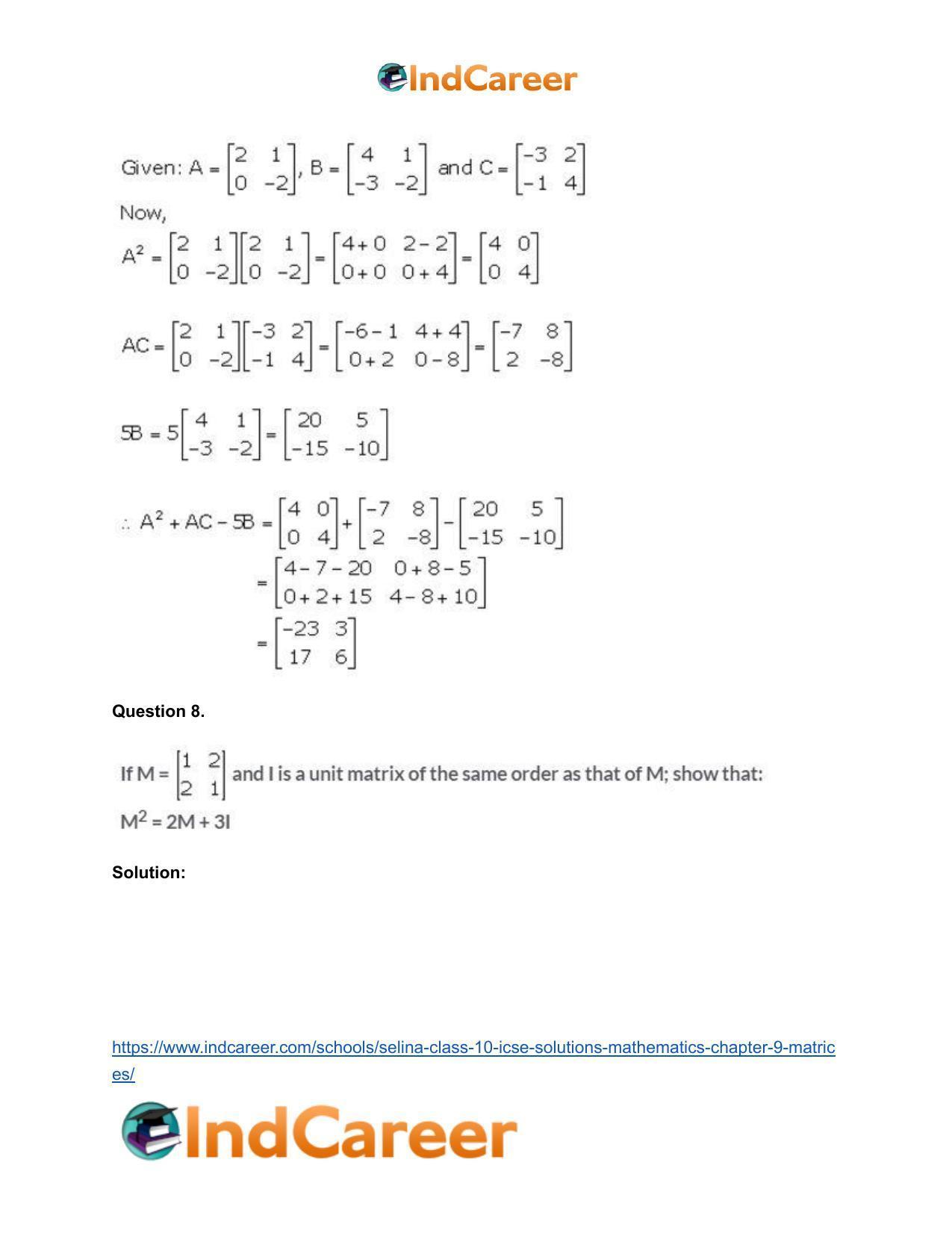 Selina Class 10 ICSE Solutions Mathematics : Chapter 9 - Matrices - Page 28