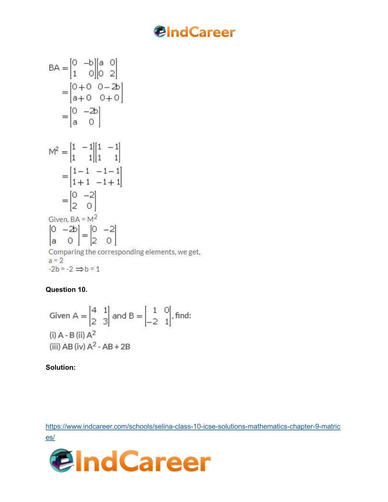 Selina Class 10 ICSE Solutions Mathematics : Chapter 9 - Matrices - Page 30