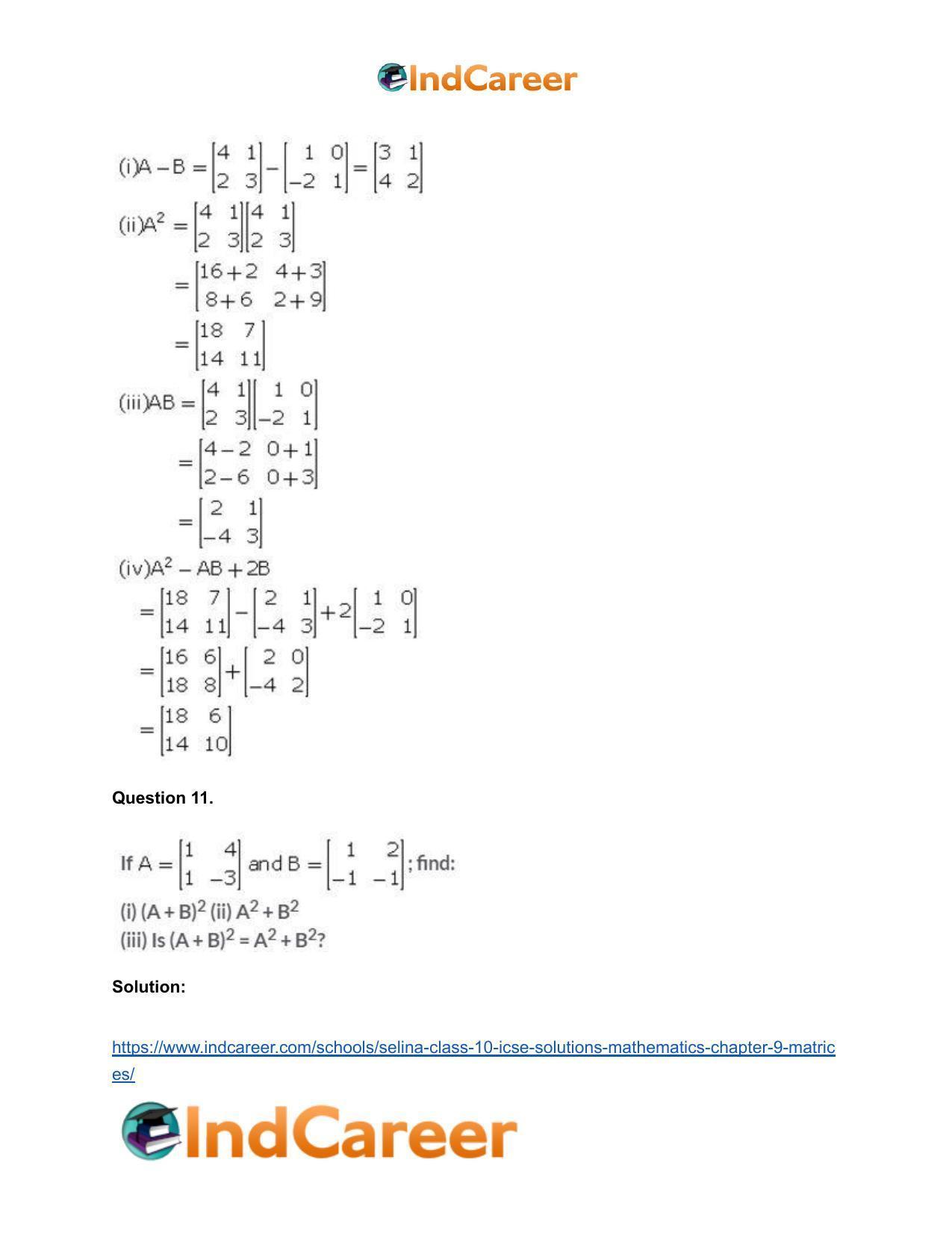 Selina Class 10 ICSE Solutions Mathematics : Chapter 9 - Matrices - Page 31