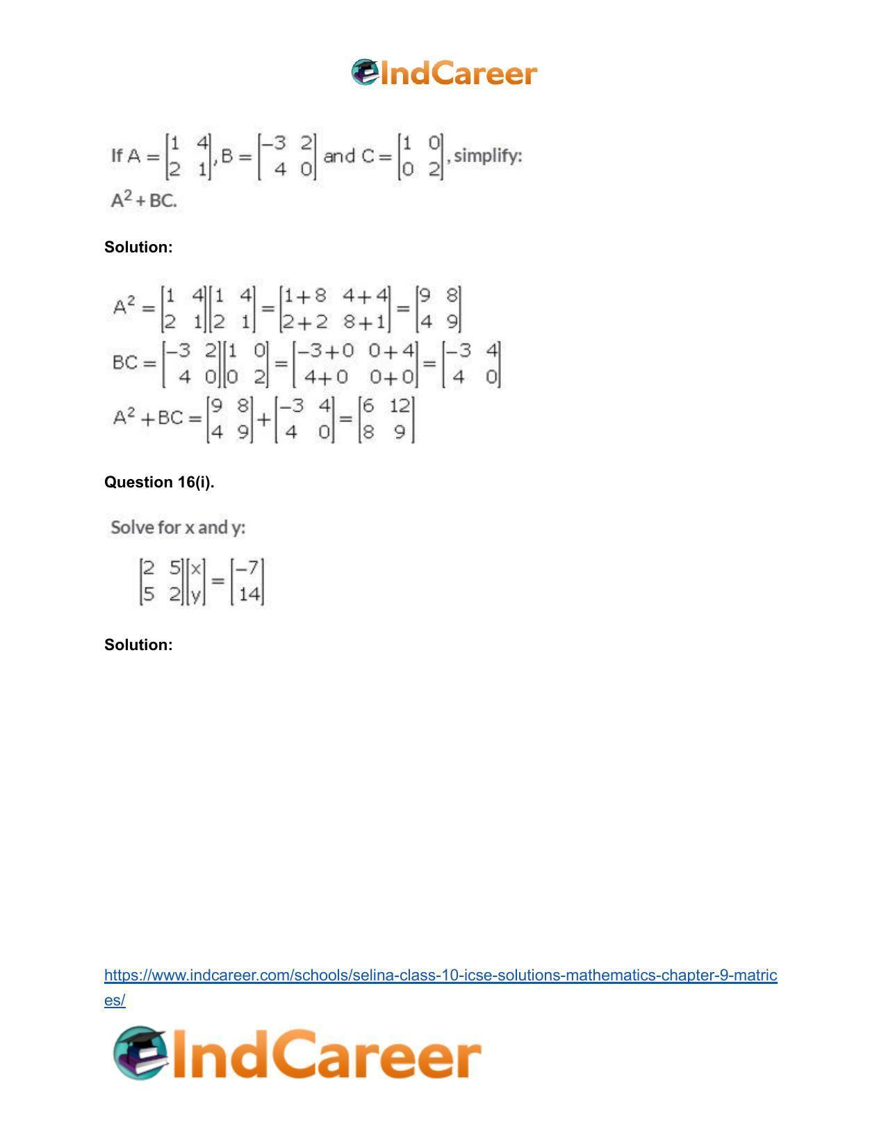 Selina Class 10 ICSE Solutions Mathematics : Chapter 9 - Matrices - Page 36
