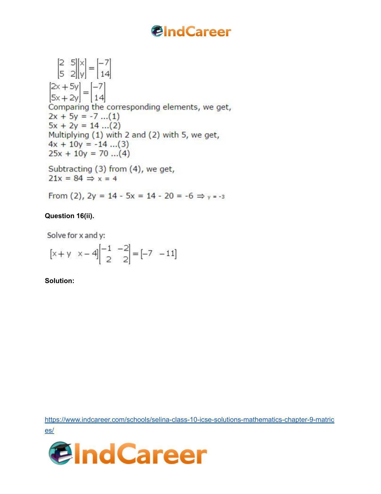 Selina Class 10 ICSE Solutions Mathematics : Chapter 9 - Matrices - Page 37