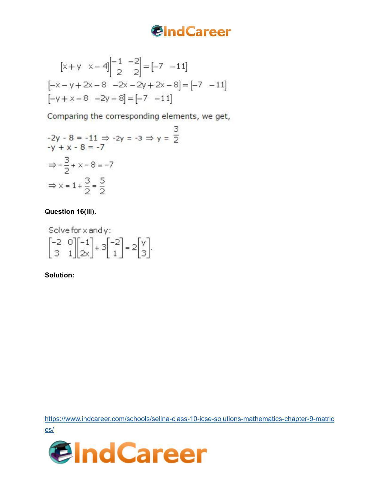 Selina Class 10 ICSE Solutions Mathematics : Chapter 9 - Matrices - Page 38
