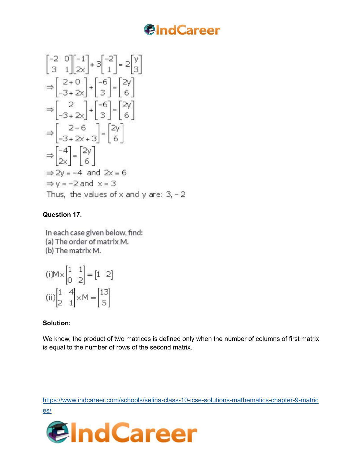 Selina Class 10 ICSE Solutions Mathematics : Chapter 9 - Matrices - Page 39