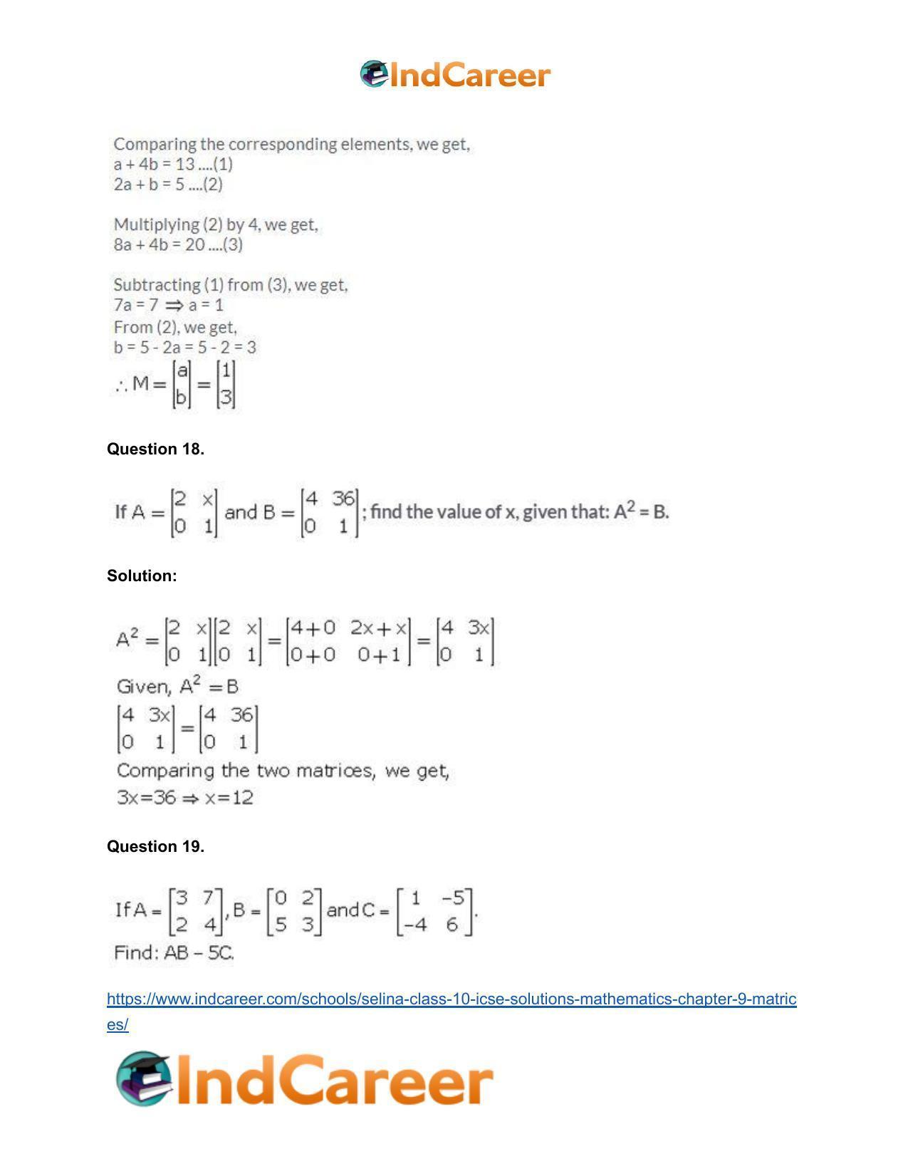 Selina Class 10 ICSE Solutions Mathematics : Chapter 9 - Matrices - Page 41