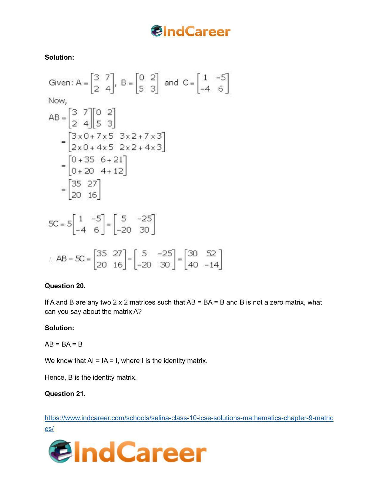 Selina Class 10 ICSE Solutions Mathematics : Chapter 9 - Matrices - Page 42