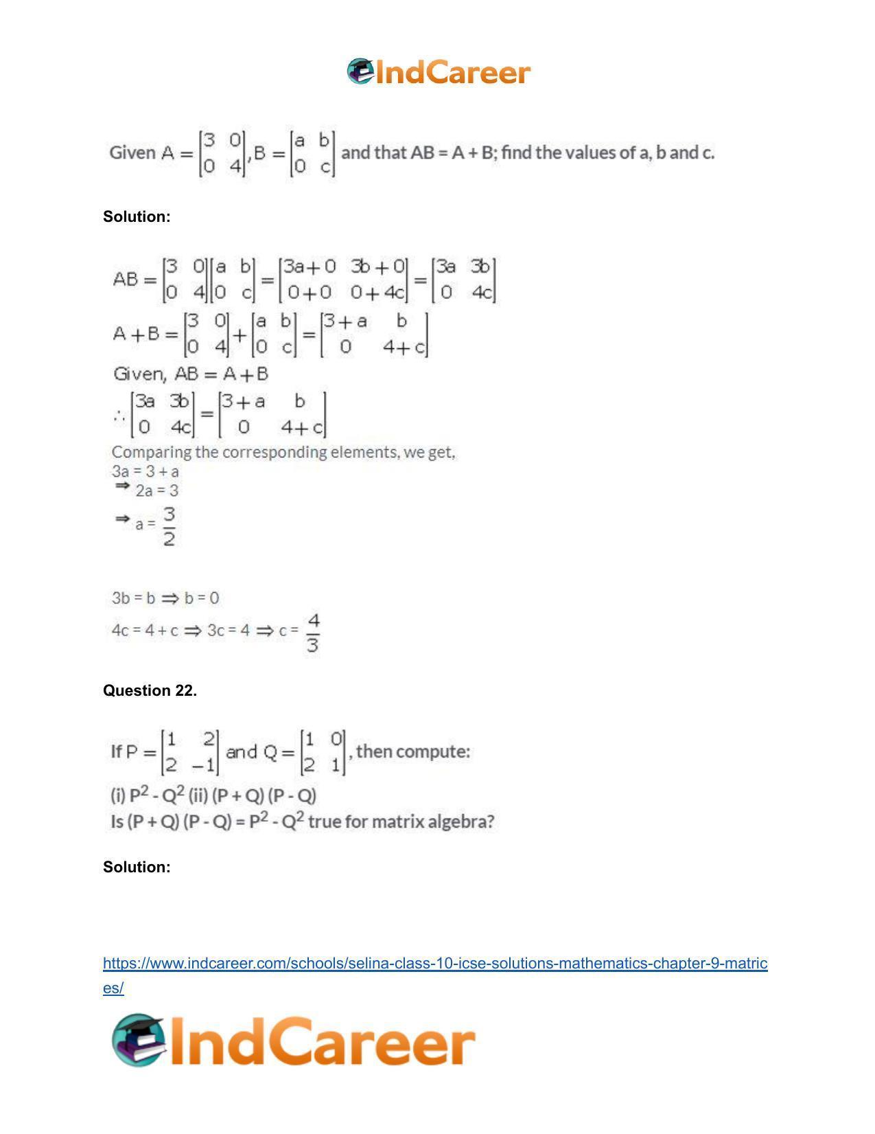 Selina Class 10 ICSE Solutions Mathematics : Chapter 9 - Matrices - Page 43