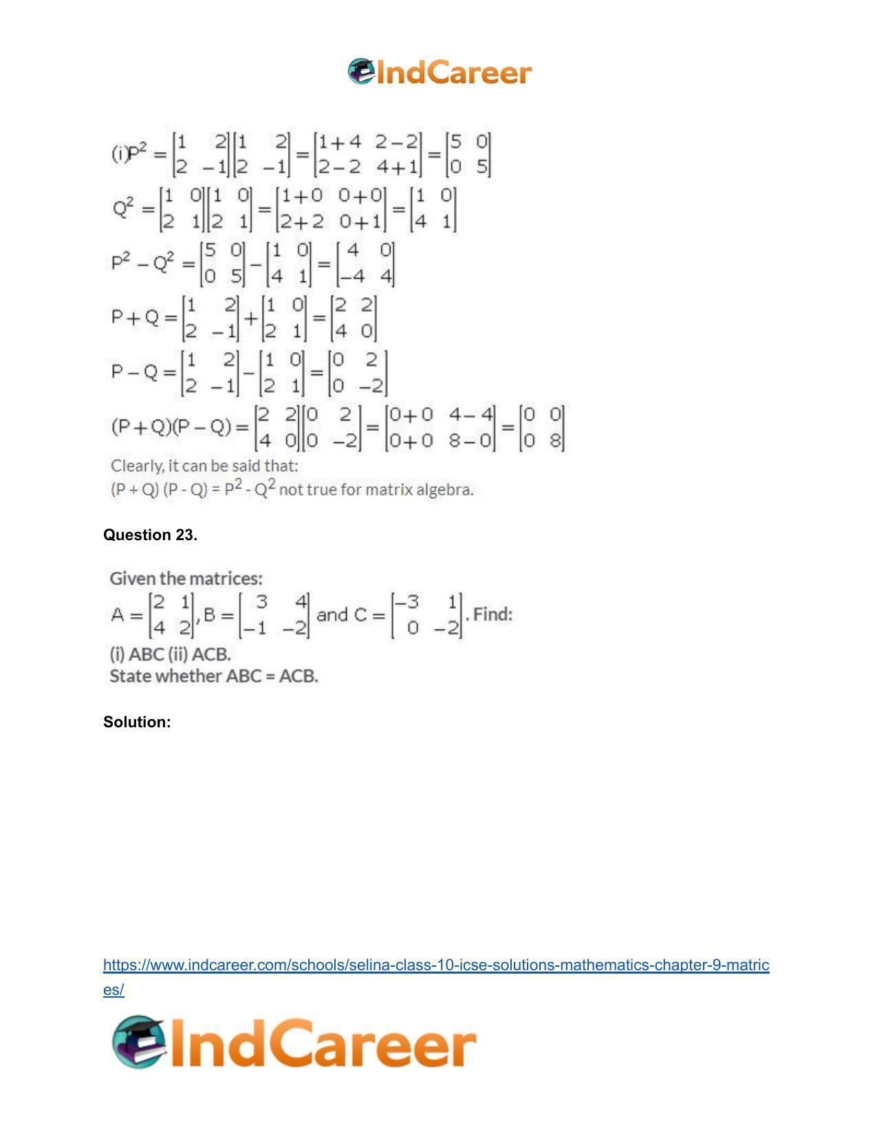 Selina Class 10 ICSE Solutions Mathematics : Chapter 9 - Matrices - Page 44