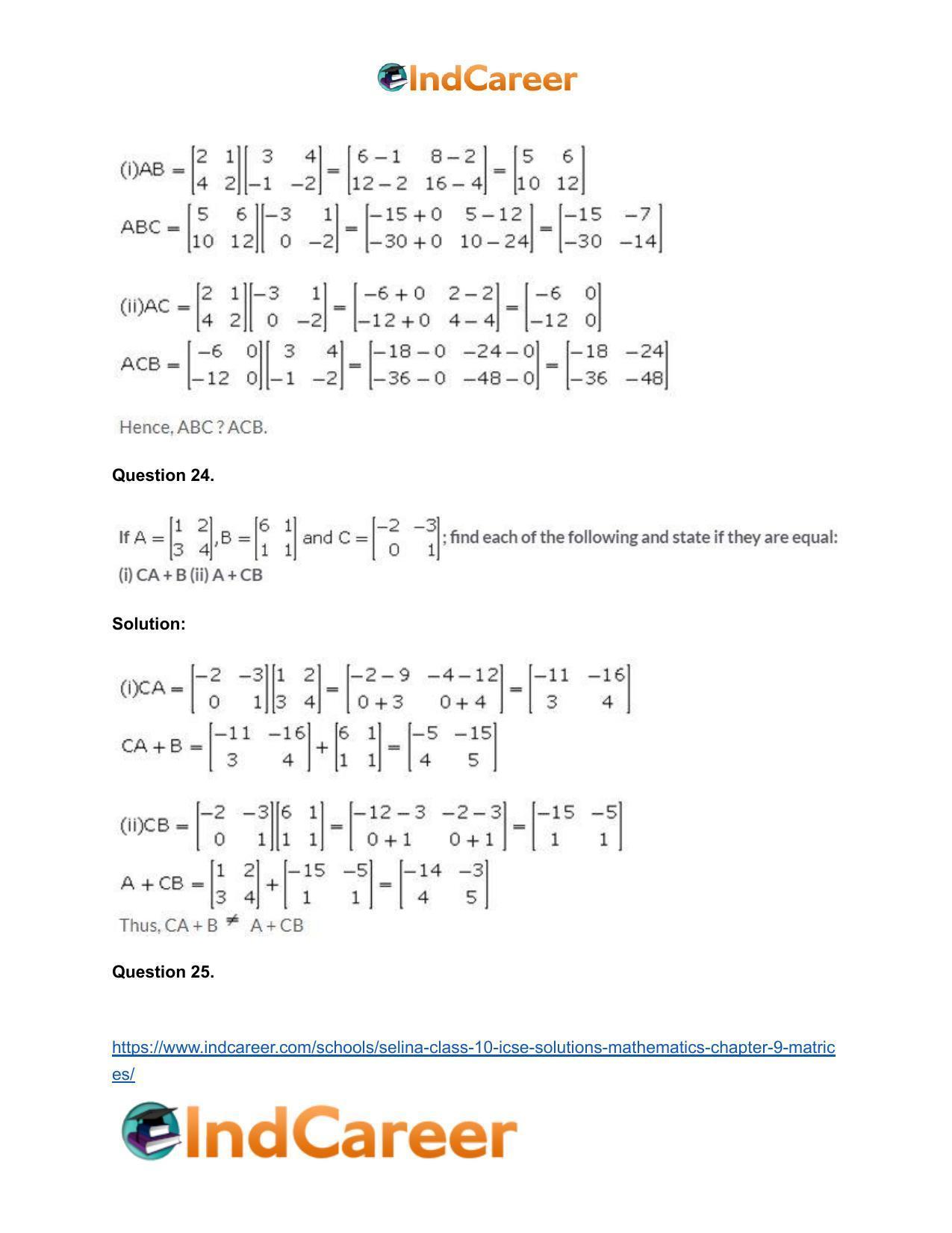 Selina Class 10 ICSE Solutions Mathematics : Chapter 9 - Matrices - Page 45