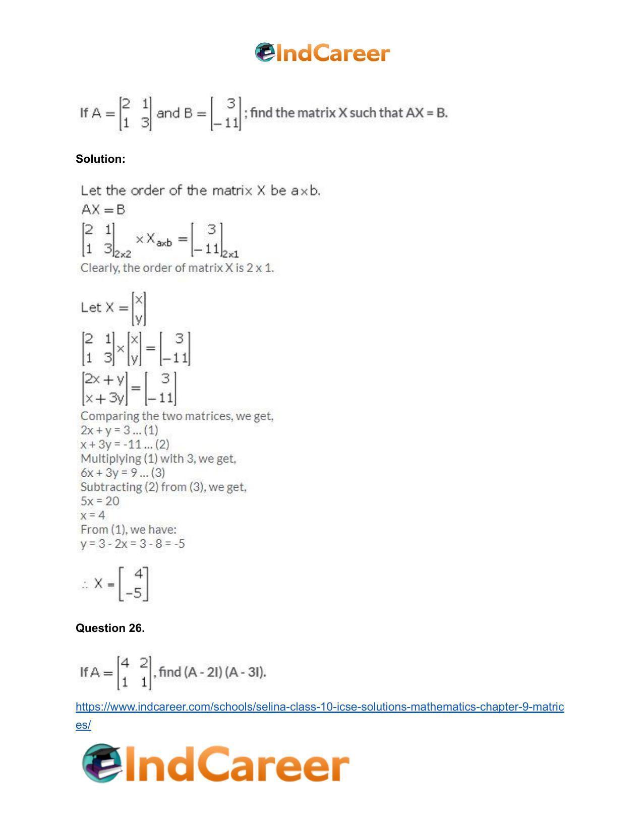 Selina Class 10 ICSE Solutions Mathematics : Chapter 9 - Matrices - Page 46