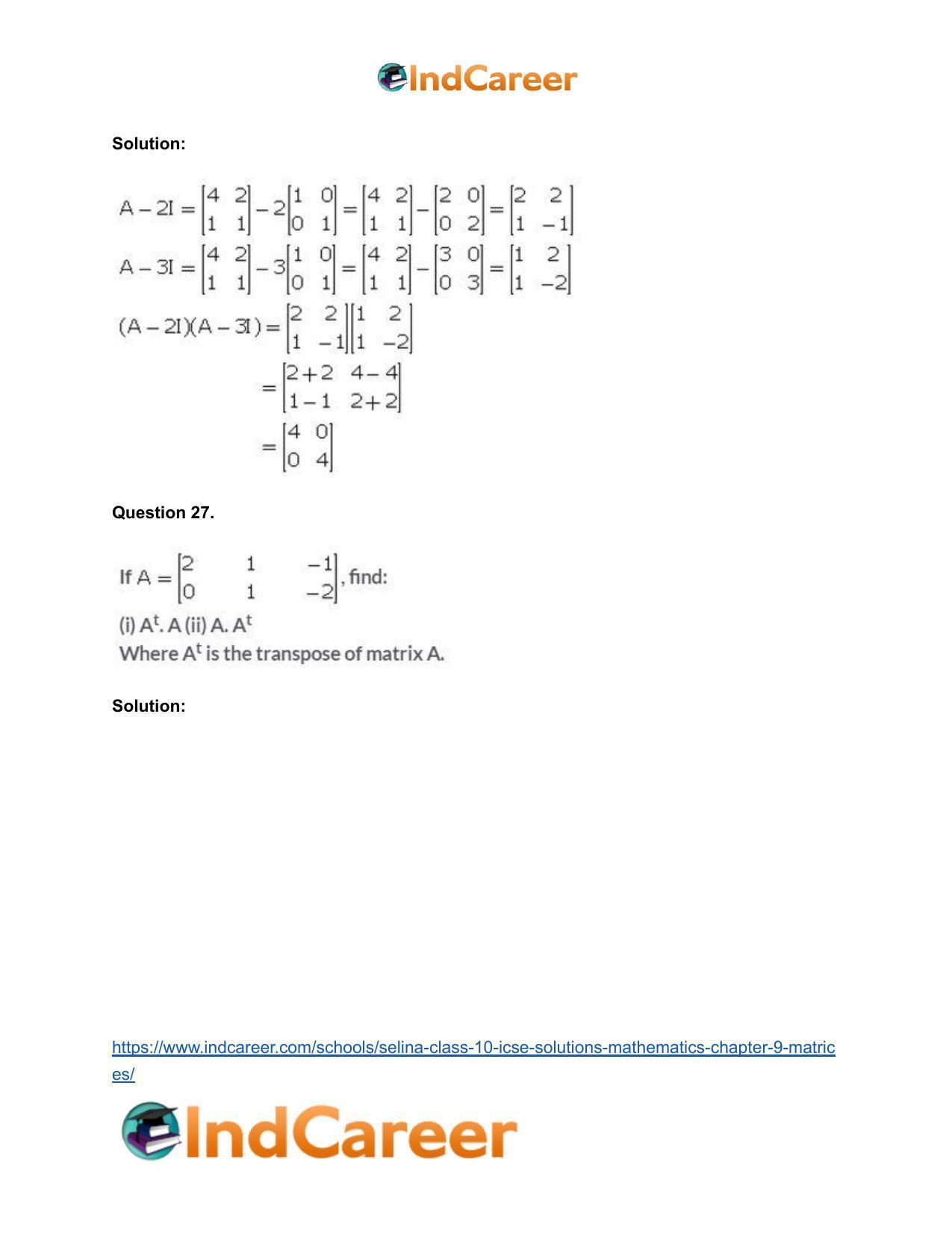 Selina Class 10 ICSE Solutions Mathematics : Chapter 9 - Matrices - Page 47