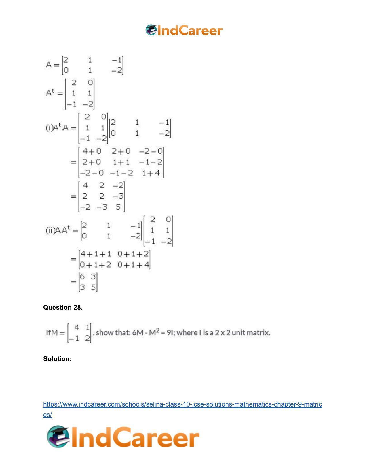 Selina Class 10 ICSE Solutions Mathematics : Chapter 9 - Matrices - Page 48